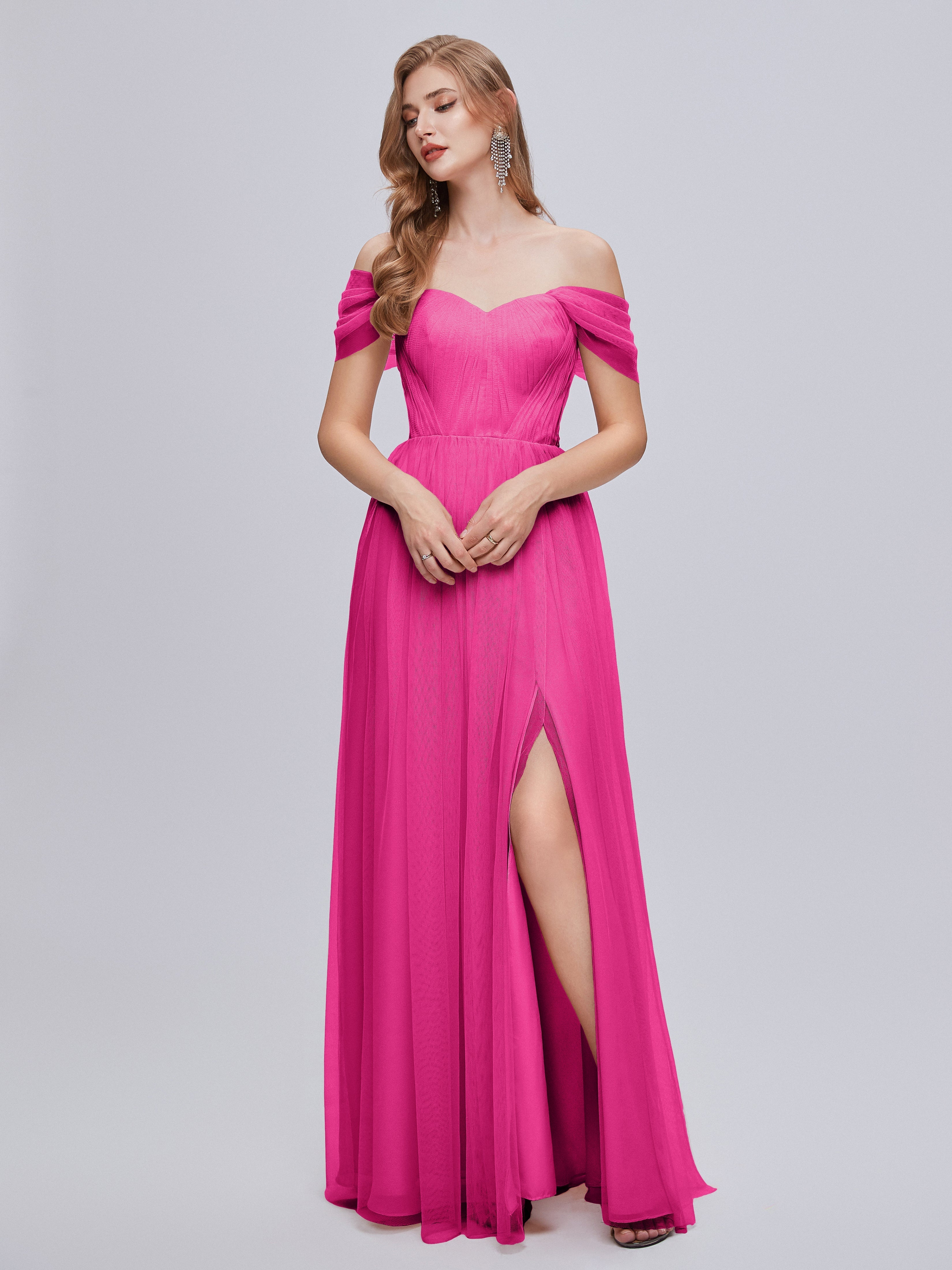 Robe De Demoiselle D Honneur Fuchsia Convertible Fendue Tulle Robe De Demoiselle D'Honneur