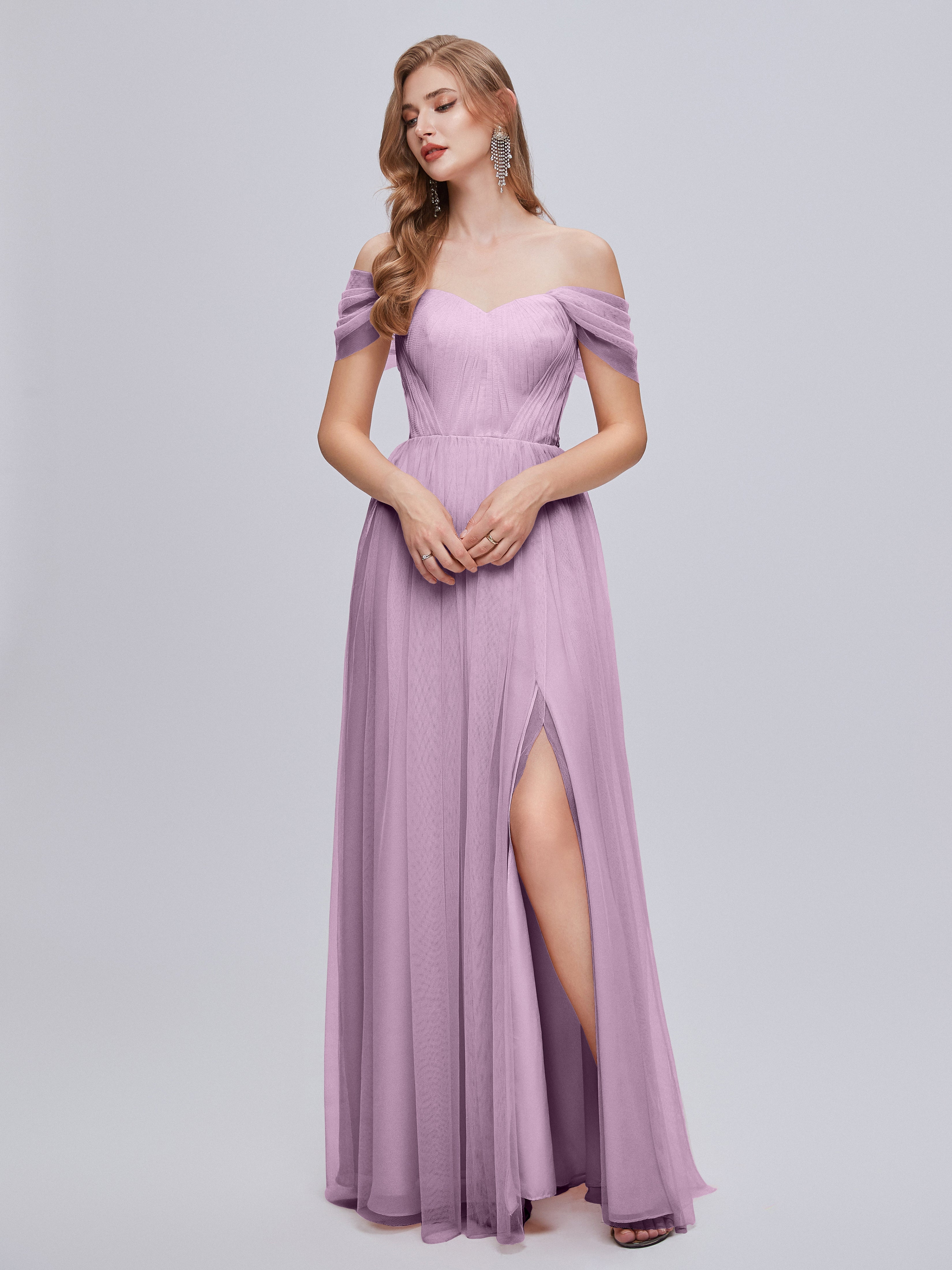 Robes De Demoiselle D'Honneur Glycine Convertible Fendue Tulle Robe De Demoiselle D'Honneur