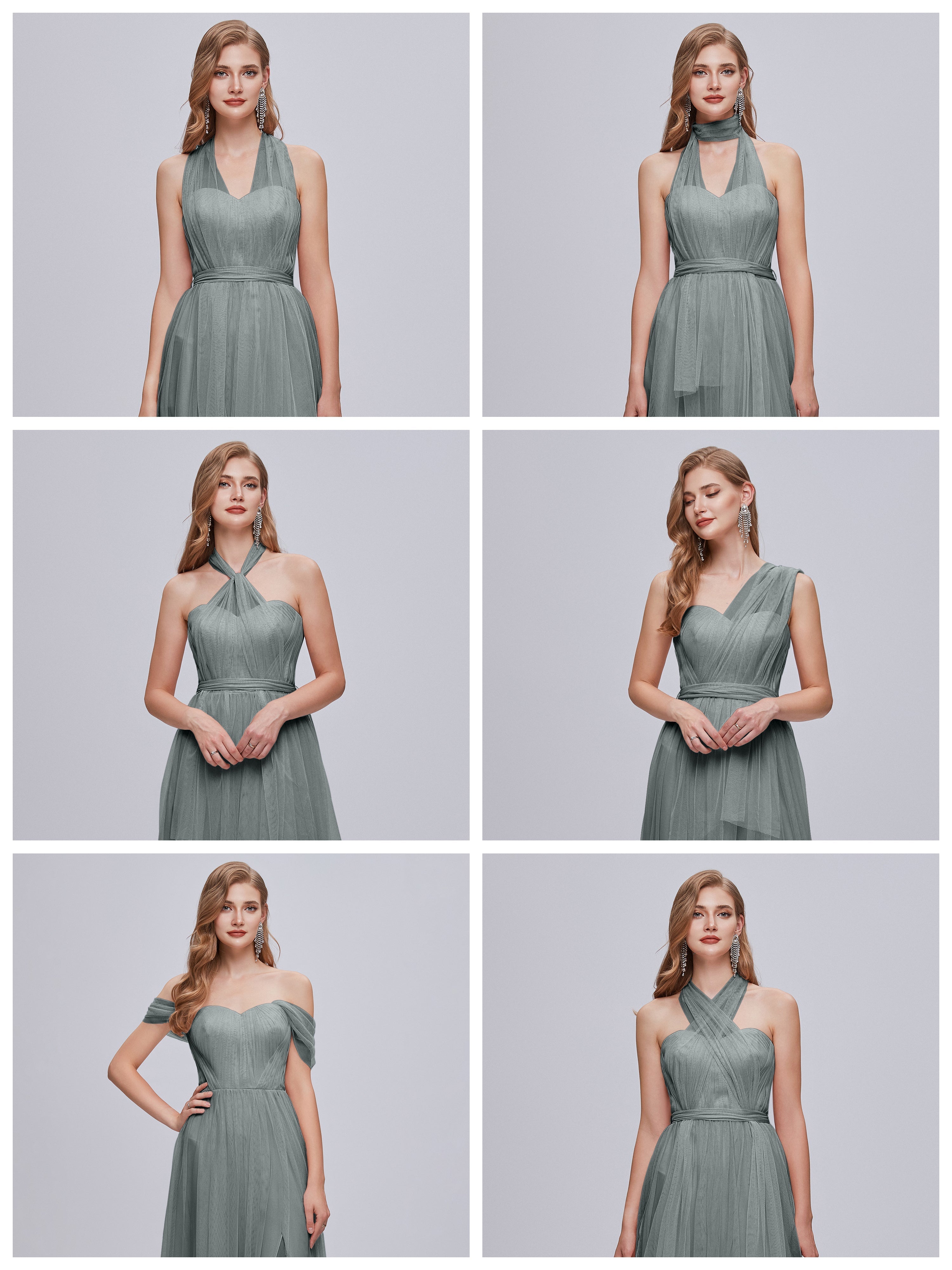 Demoiselle D Honneur Gris Convertible Fendue Tulle Robe De Demoiselle D'Honneur