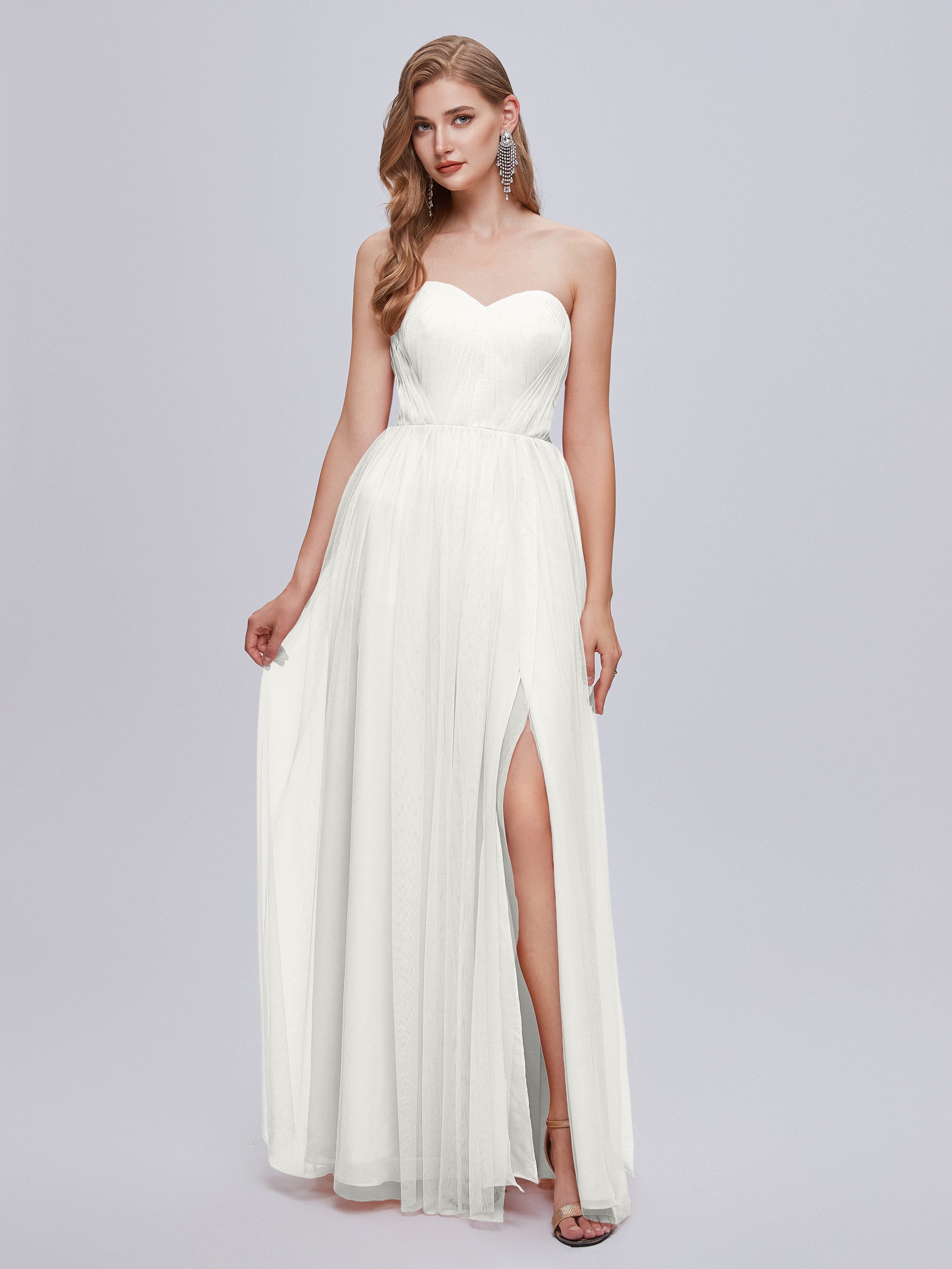 Robe Demoiselle D Honneur Ivoire Convertible Fendue Tulle Robe De Demoiselle D'Honneur