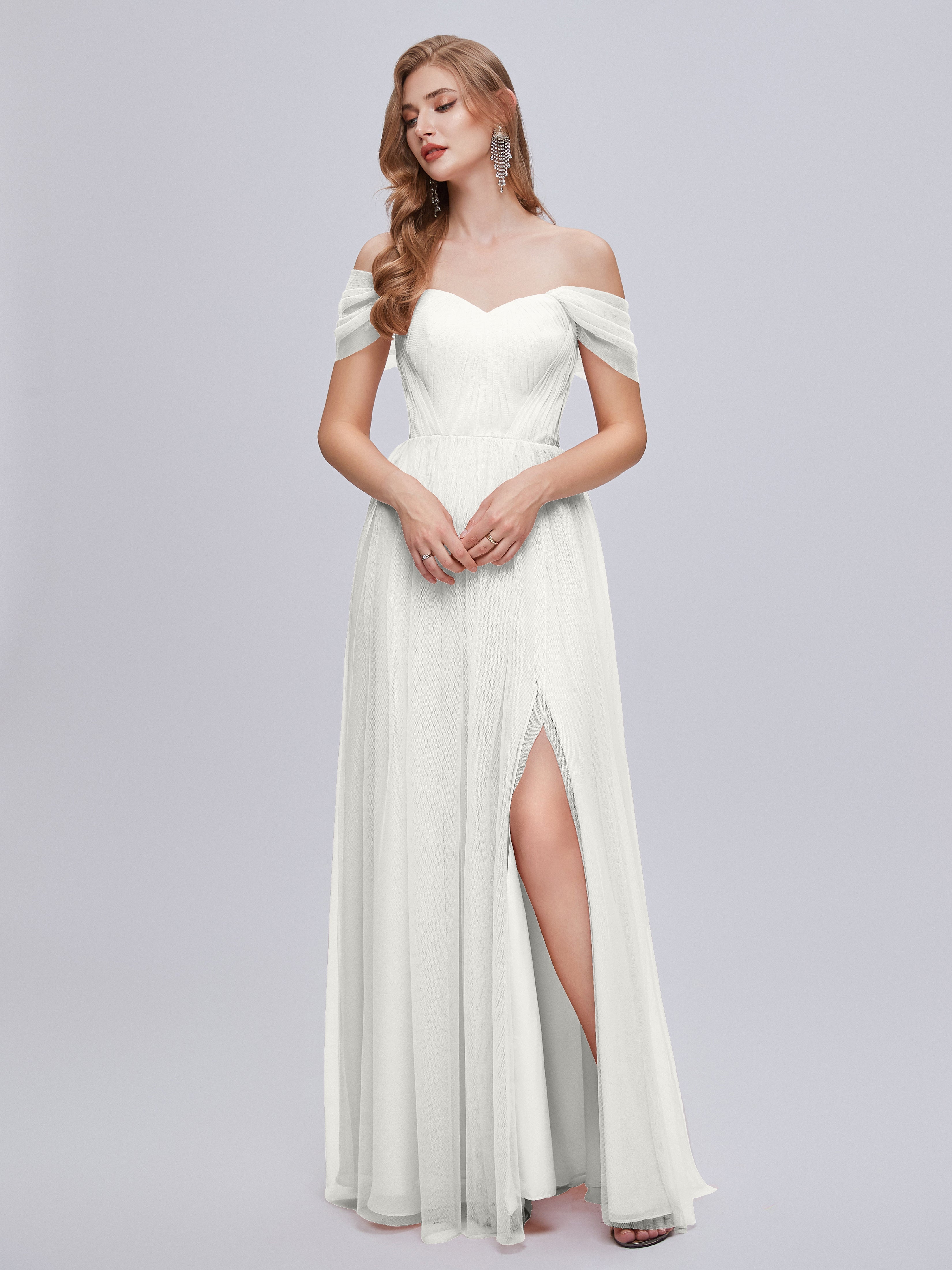 Robe Demoiselle D Honneur Ivoire Convertible Fendue Tulle Robe De Demoiselle D'Honneur