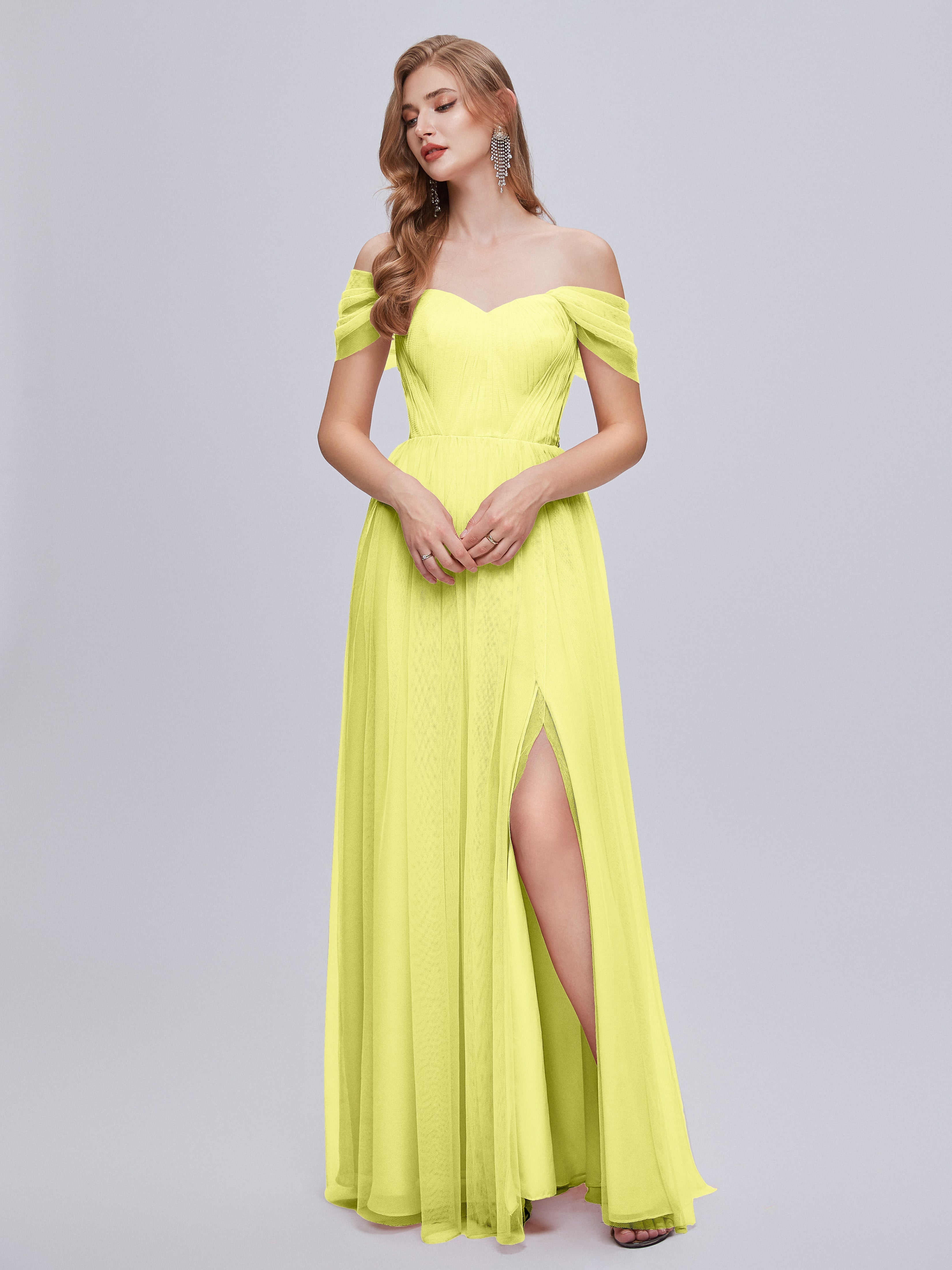 Robes De Demoiselle D'Honneur Jonquille Convertible Fendue Tulle Robe De Demoiselle D'Honneur