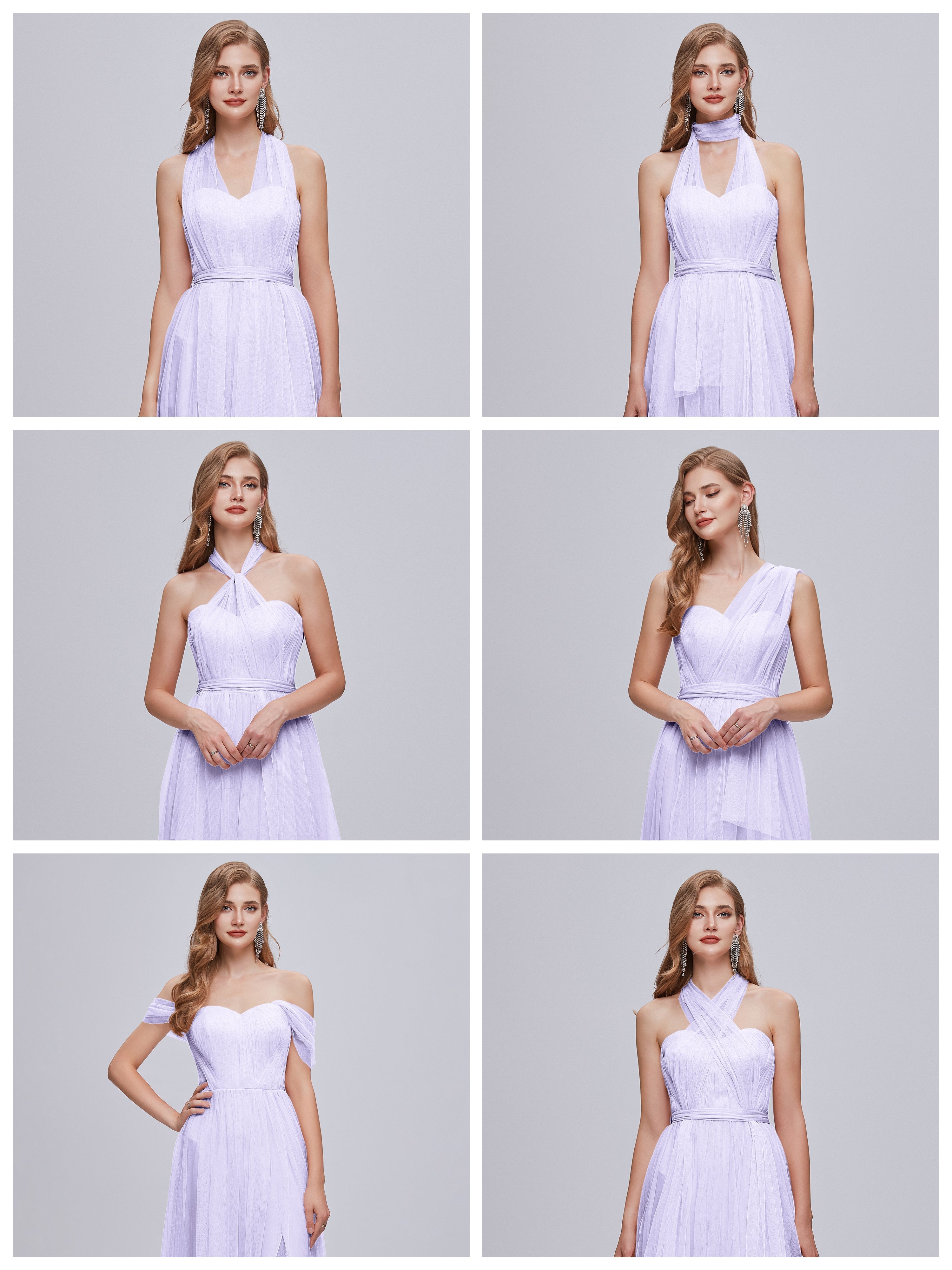Demoiselle Robe Lilas Convertible Fendue Tulle Robe De Demoiselle D'Honneur