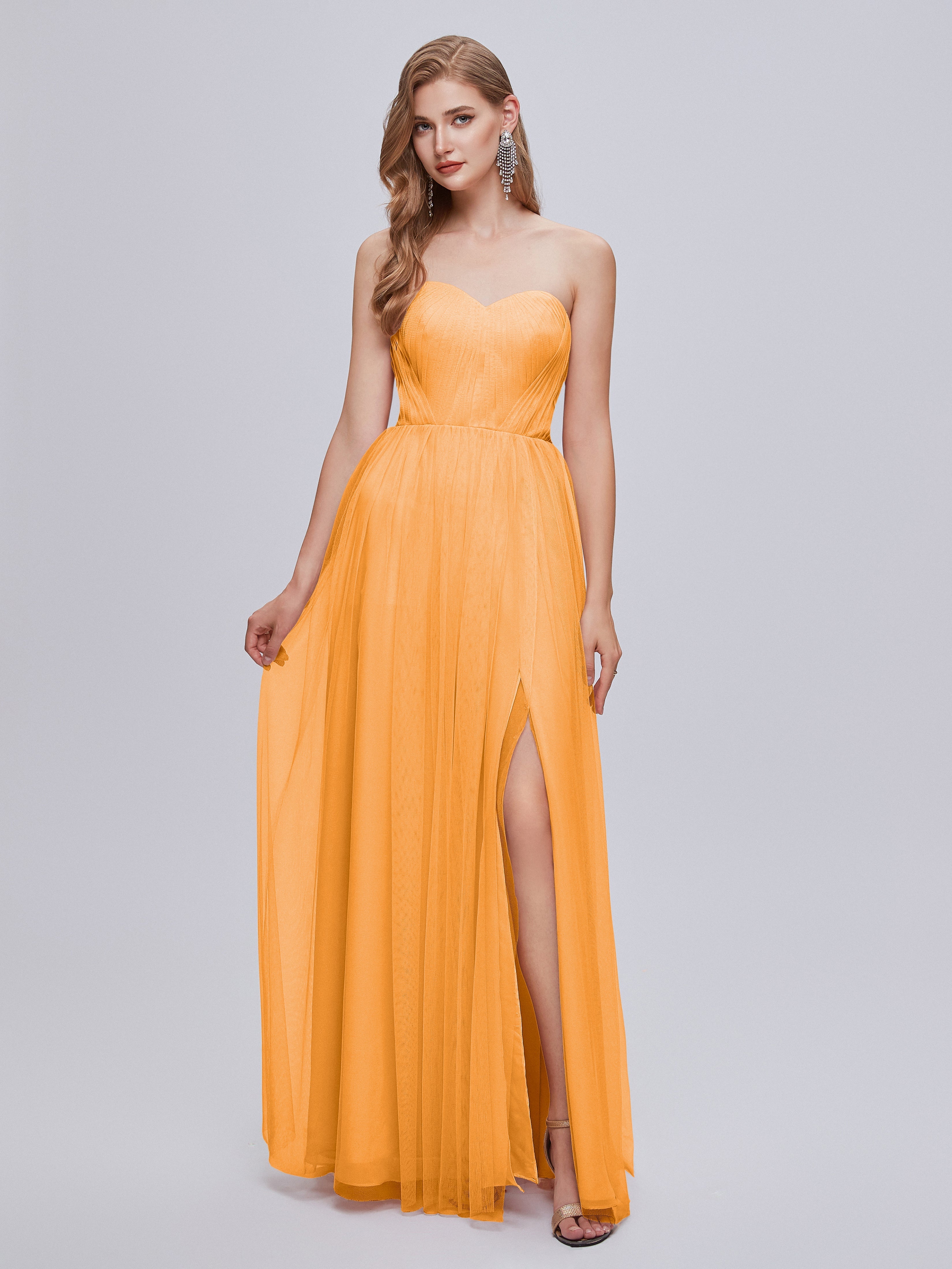 Robes De Demoiselle D'Honneur Mandarine Convertible Fendue Tulle Robe De Demoiselle D'Honneur