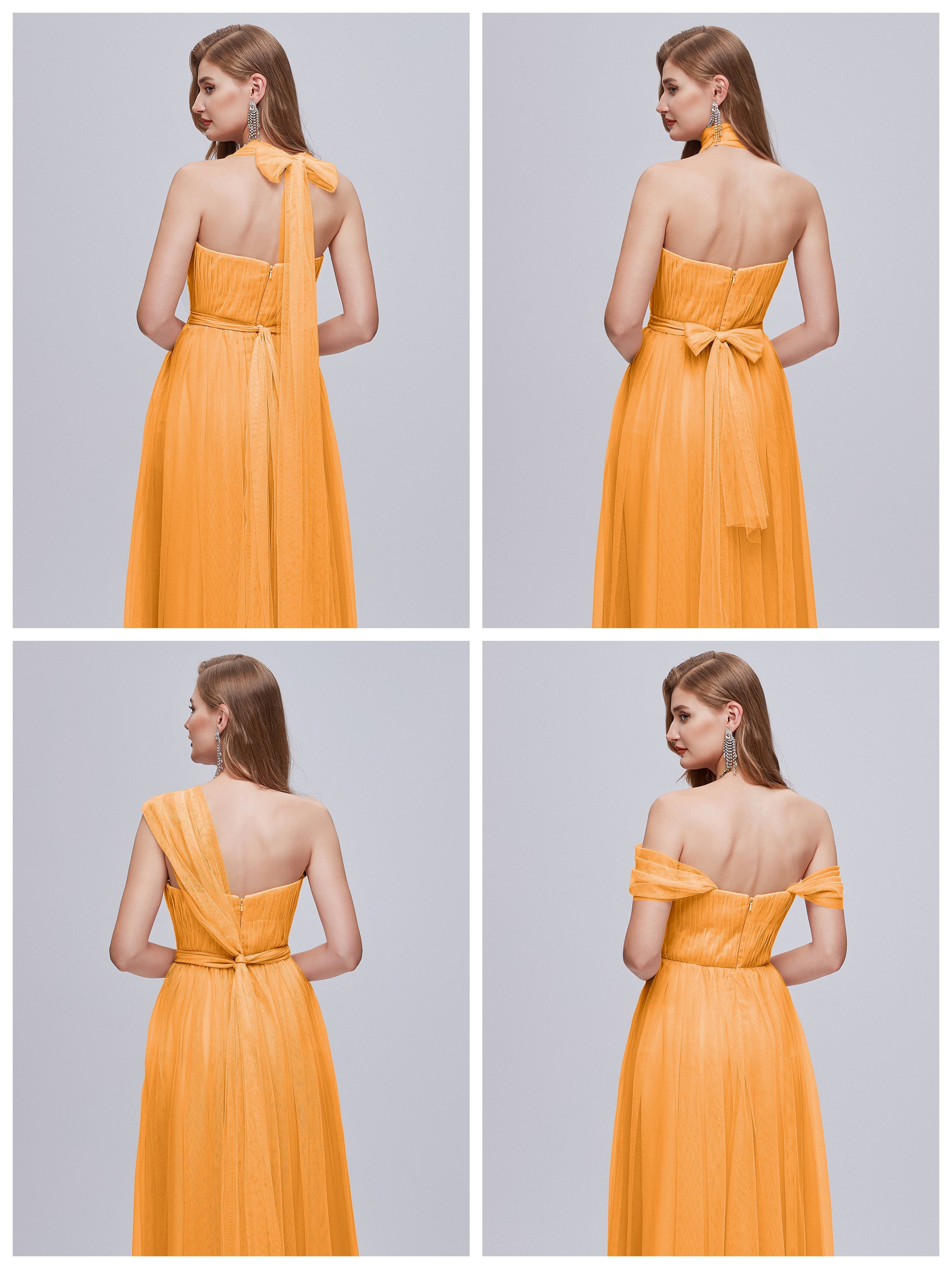 Robes De Demoiselle D'Honneur Mandarine Convertible Fendue Tulle Robe De Demoiselle D'Honneur