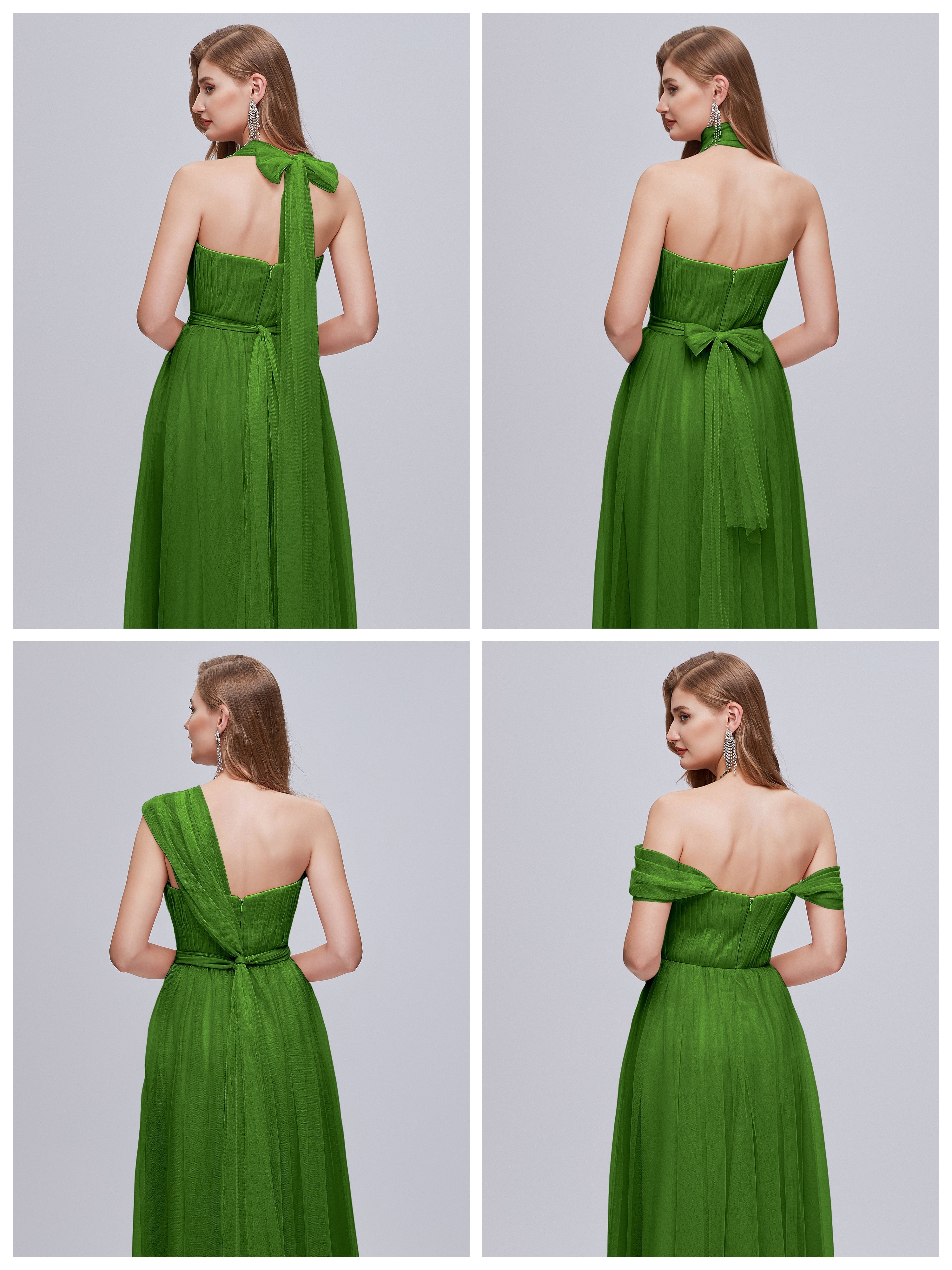 Robes De Demoiselle D'Honneur Vert Mousse Convertible Fendue Tulle Robe De Demoiselle D'Honneur
