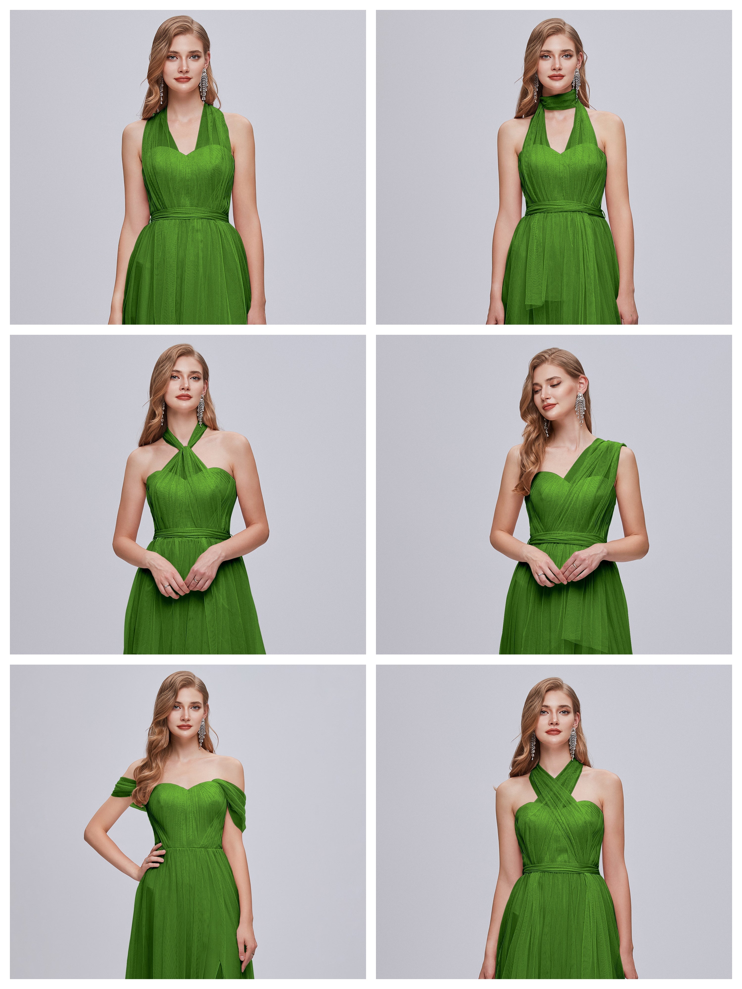 Robes De Demoiselle D'Honneur Vert Mousse Convertible Fendue Tulle Robe De Demoiselle D'Honneur