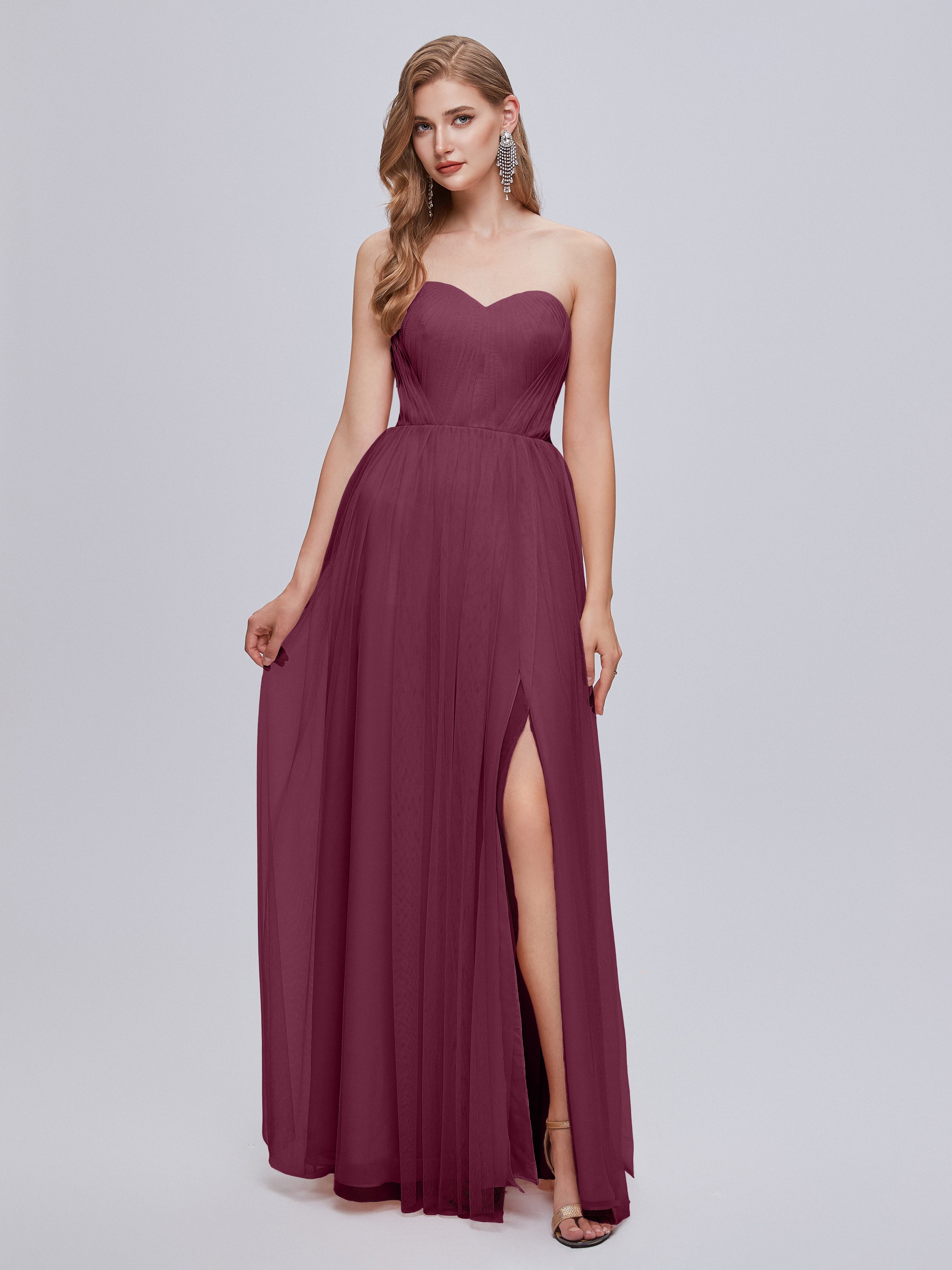 Robes De Demoiselle D'Honneur Mûre Convertible Fendue Tulle Robe De Demoiselle D'Honneur