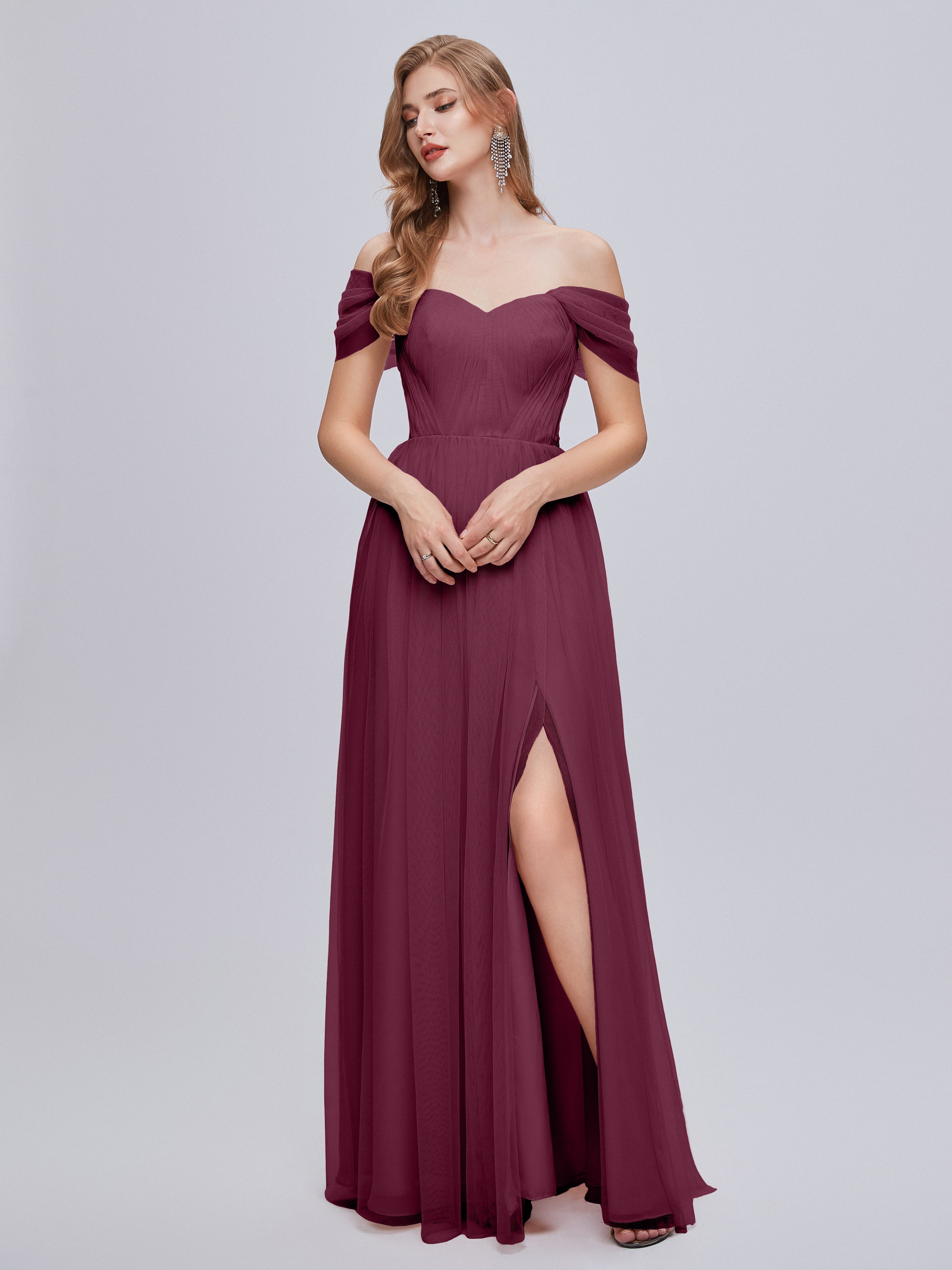 Robes De Demoiselle D'Honneur Mûre Convertible Fendue Tulle Robe De Demoiselle D'Honneur
