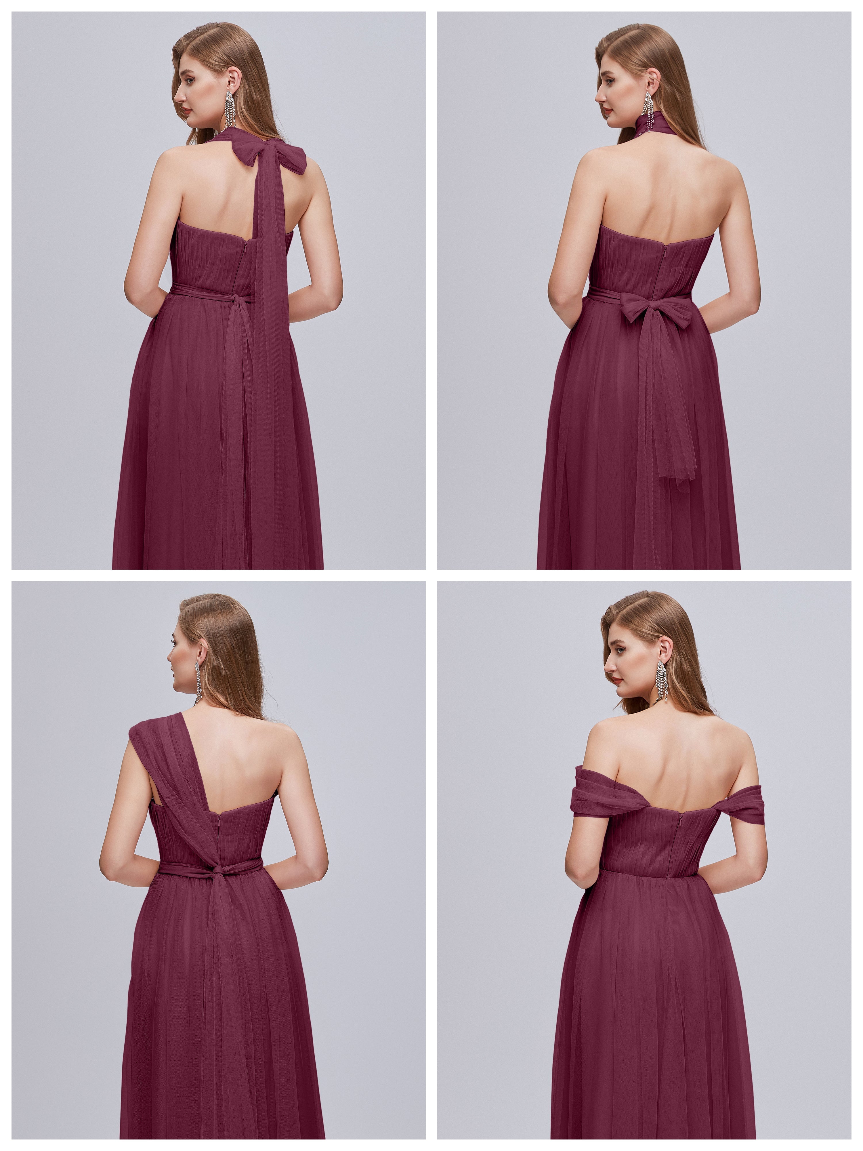 Robes De Demoiselle D'Honneur Mûre Convertible Fendue Tulle Robe De Demoiselle D'Honneur