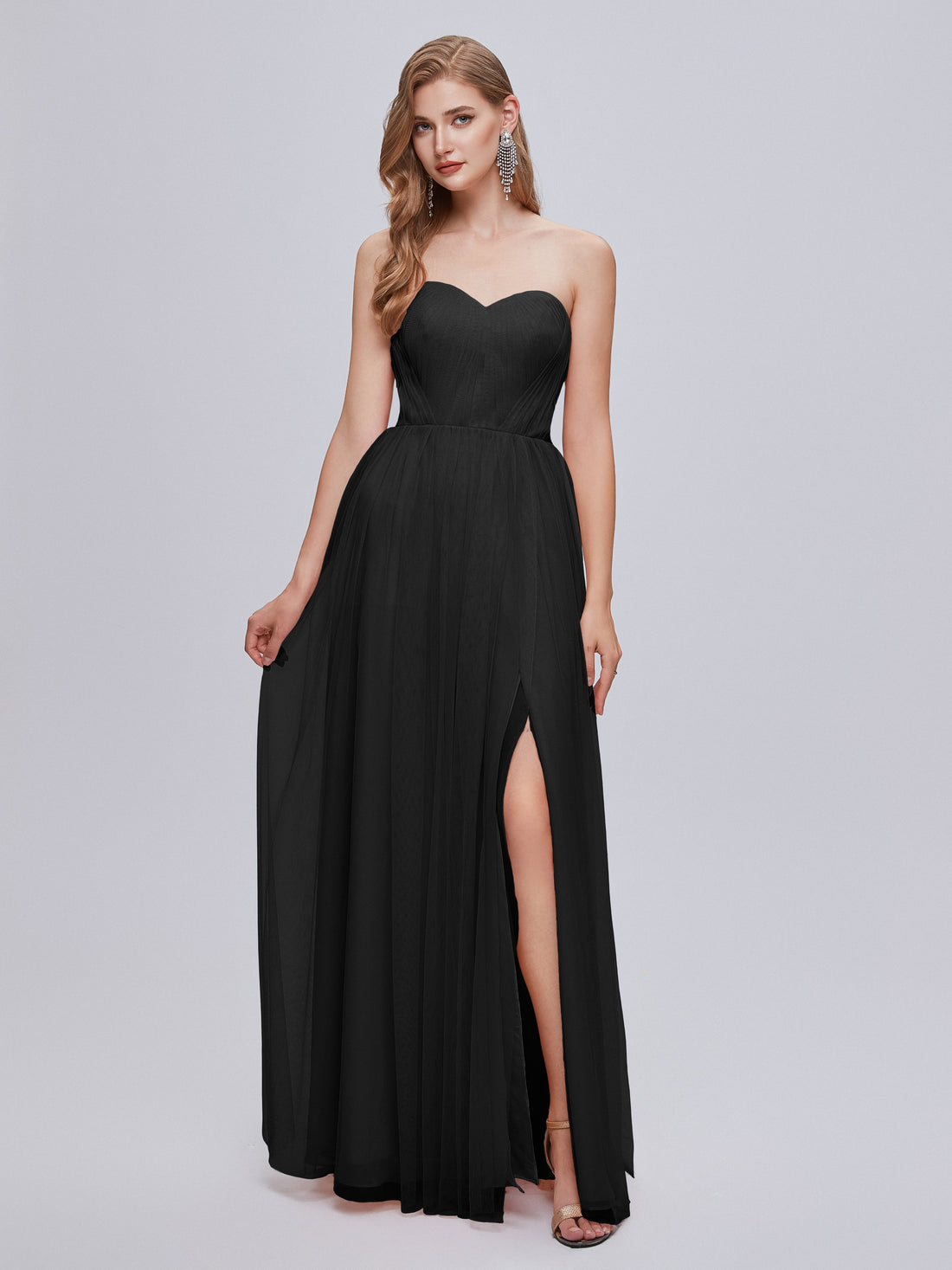 Robe Noir Demoiselle D Honneur Robes De Demoiselle D'Honneur Noires Convertible Fendue Tulle Robe De