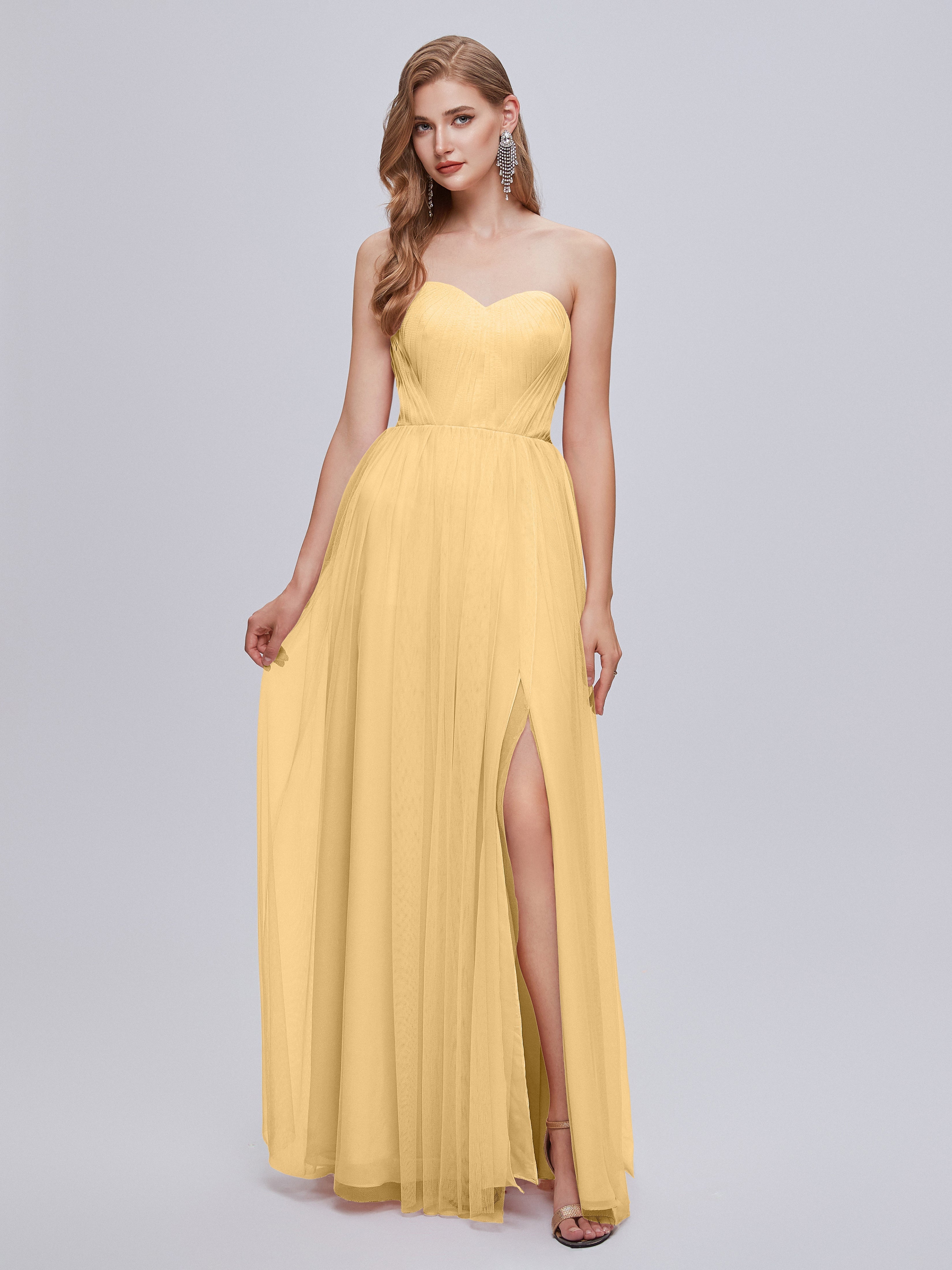 Demoiselle Robe Dorée Mariage Convertible Fendue Tulle Robe De Demoiselle D'Honneur