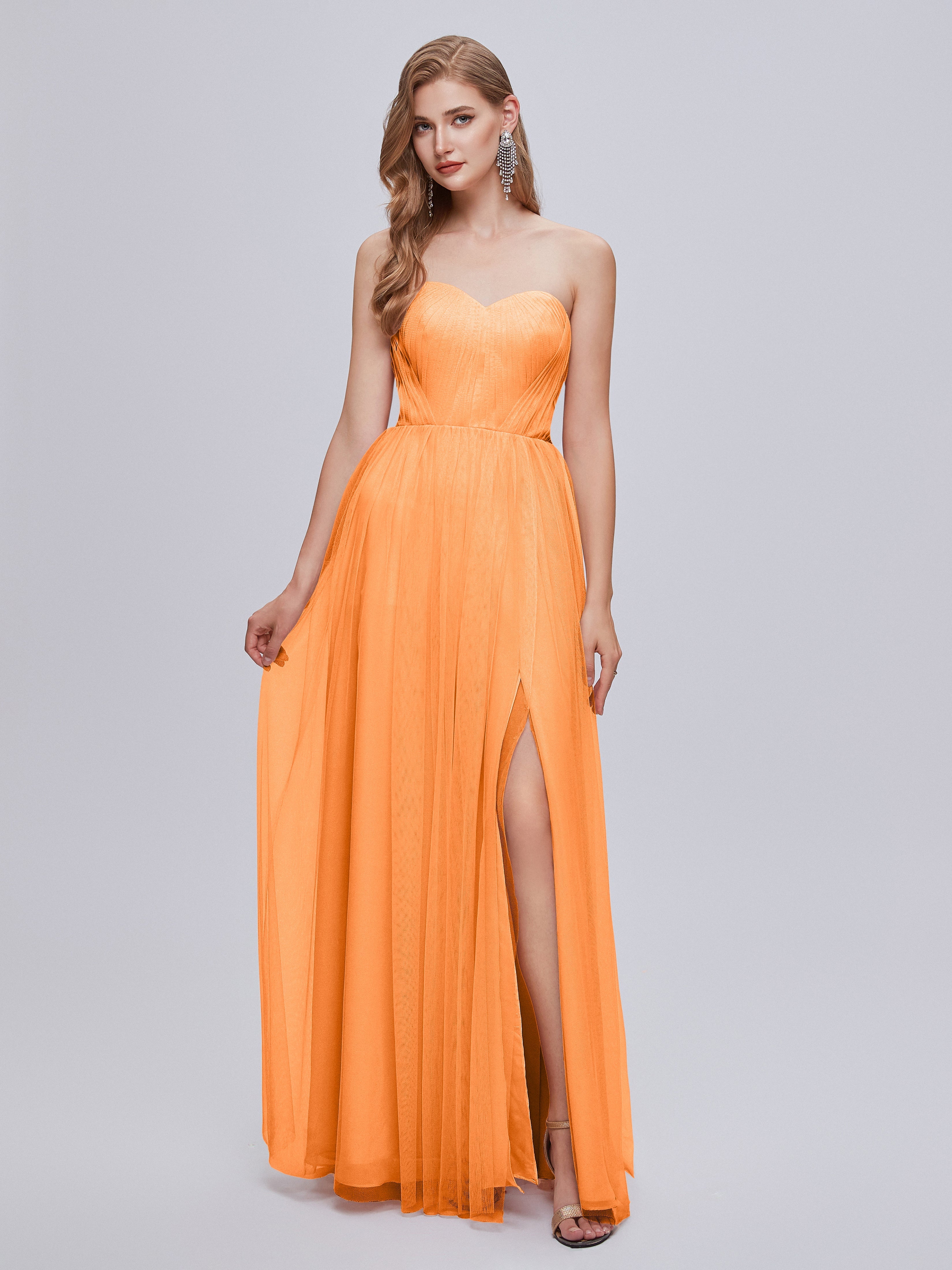 Robes De Demoiselle D'Honneur Orange Convertible Fendue Tulle Robe De Demoiselle D'Honneur