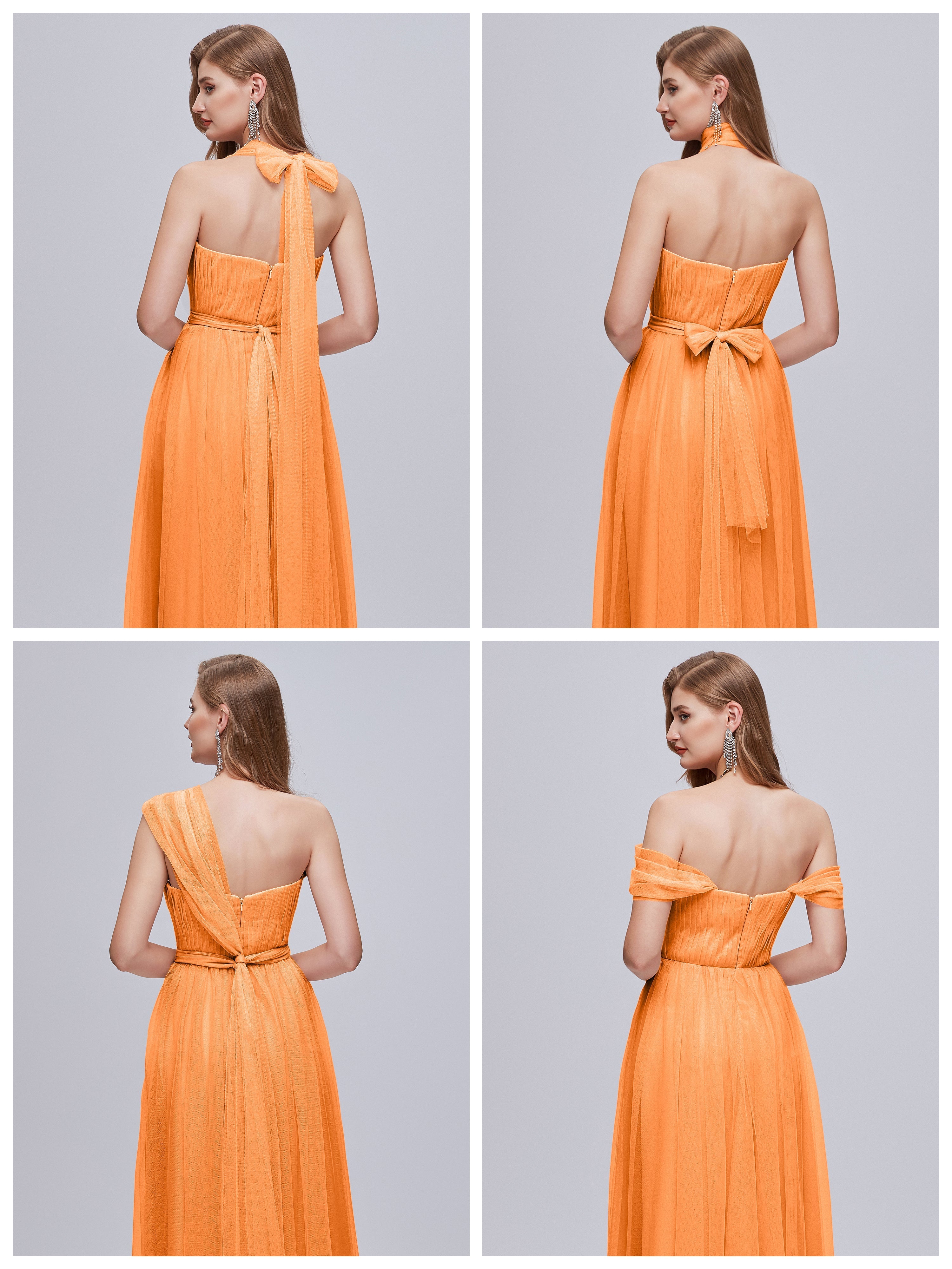 Robes De Demoiselle D'Honneur Orange Convertible Fendue Tulle Robe De Demoiselle D'Honneur