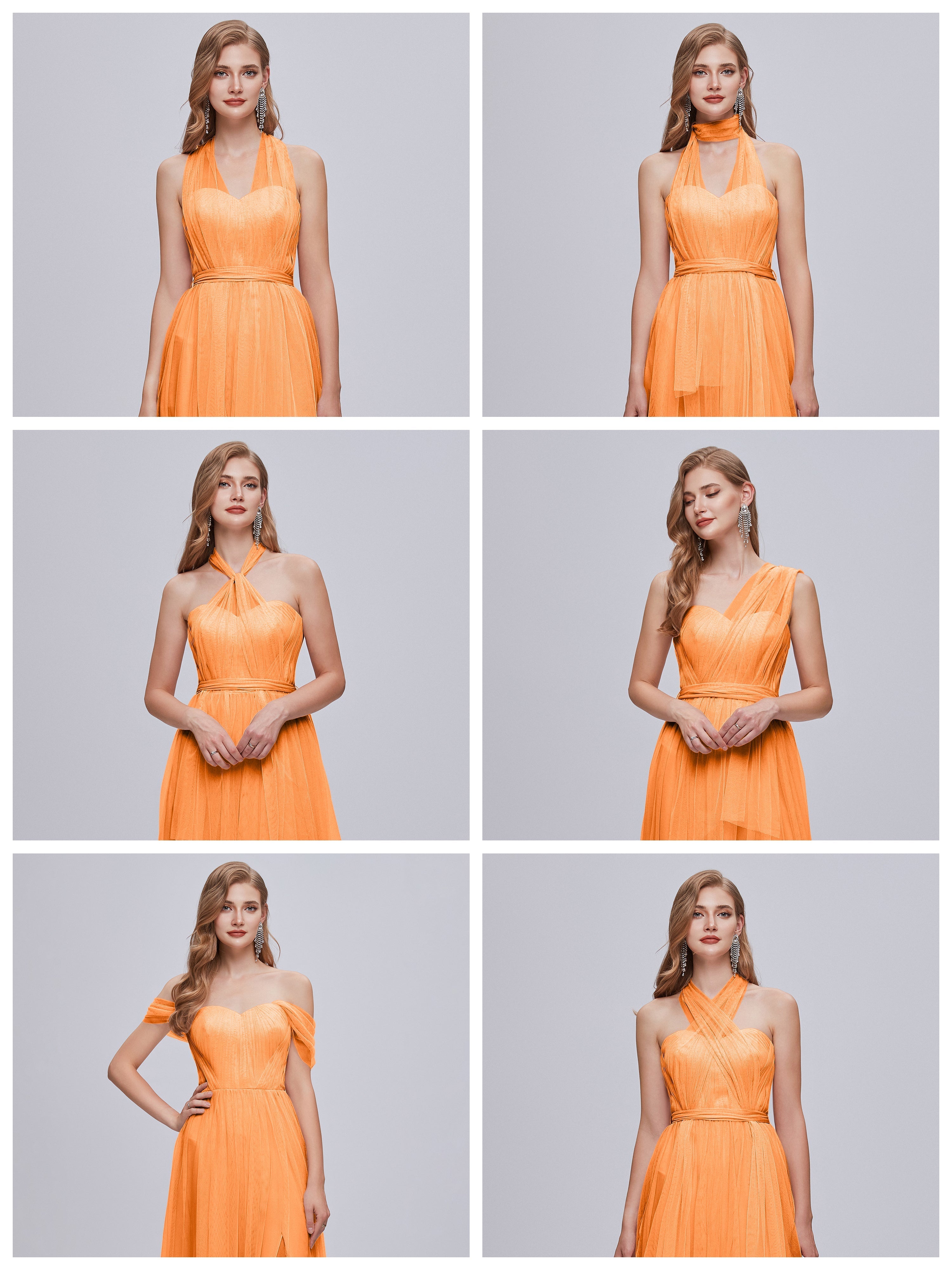 Robes De Demoiselle D'Honneur Orange Convertible Fendue Tulle Robe De Demoiselle D'Honneur