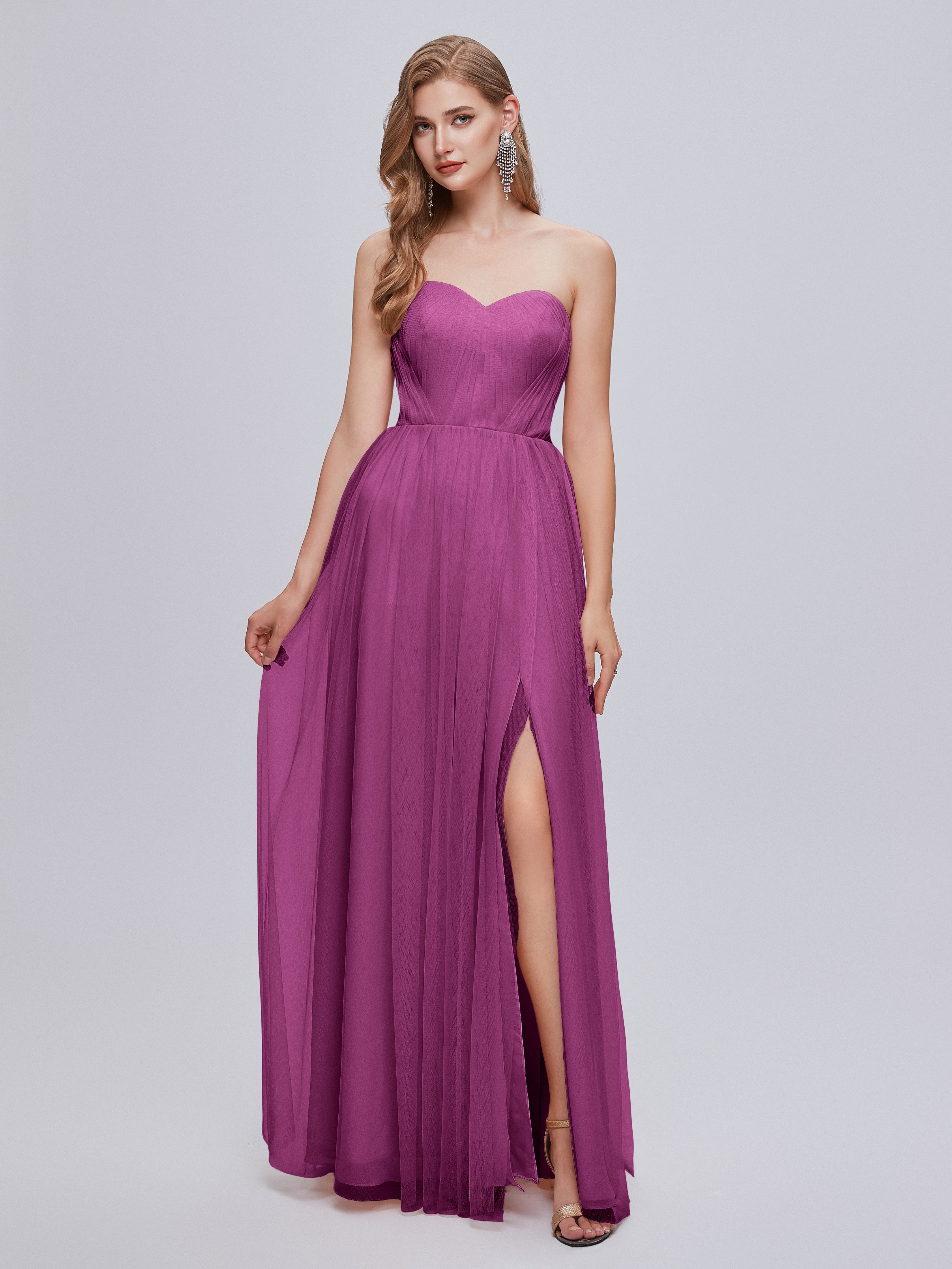 Robes De Demoiselle D'Honneur Orchidée Convertible Fendue Tulle Robe De Demoiselle D'Honneur
