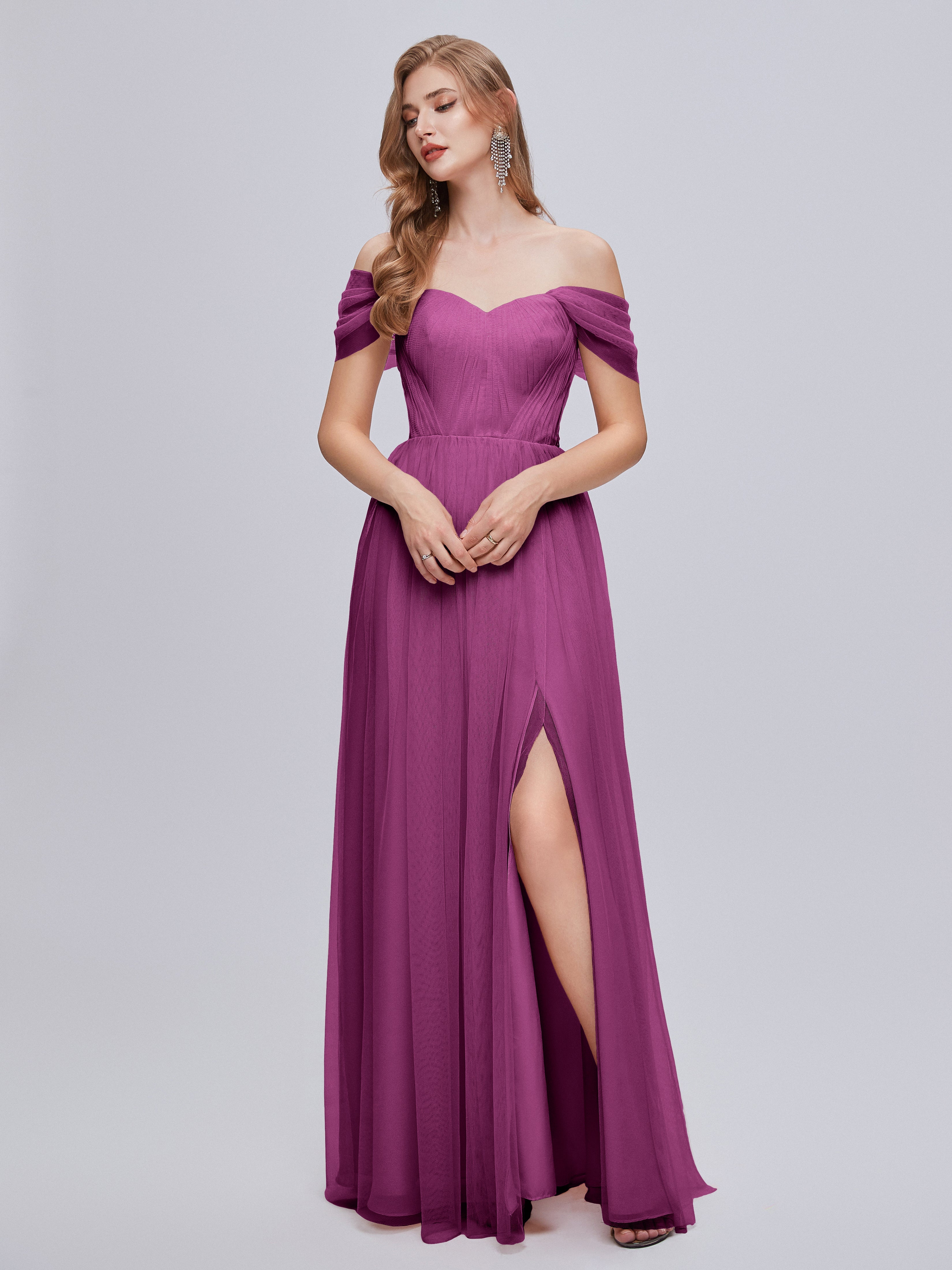 Robes De Demoiselle D'Honneur Orchidée Convertible Fendue Tulle Robe De Demoiselle D'Honneur