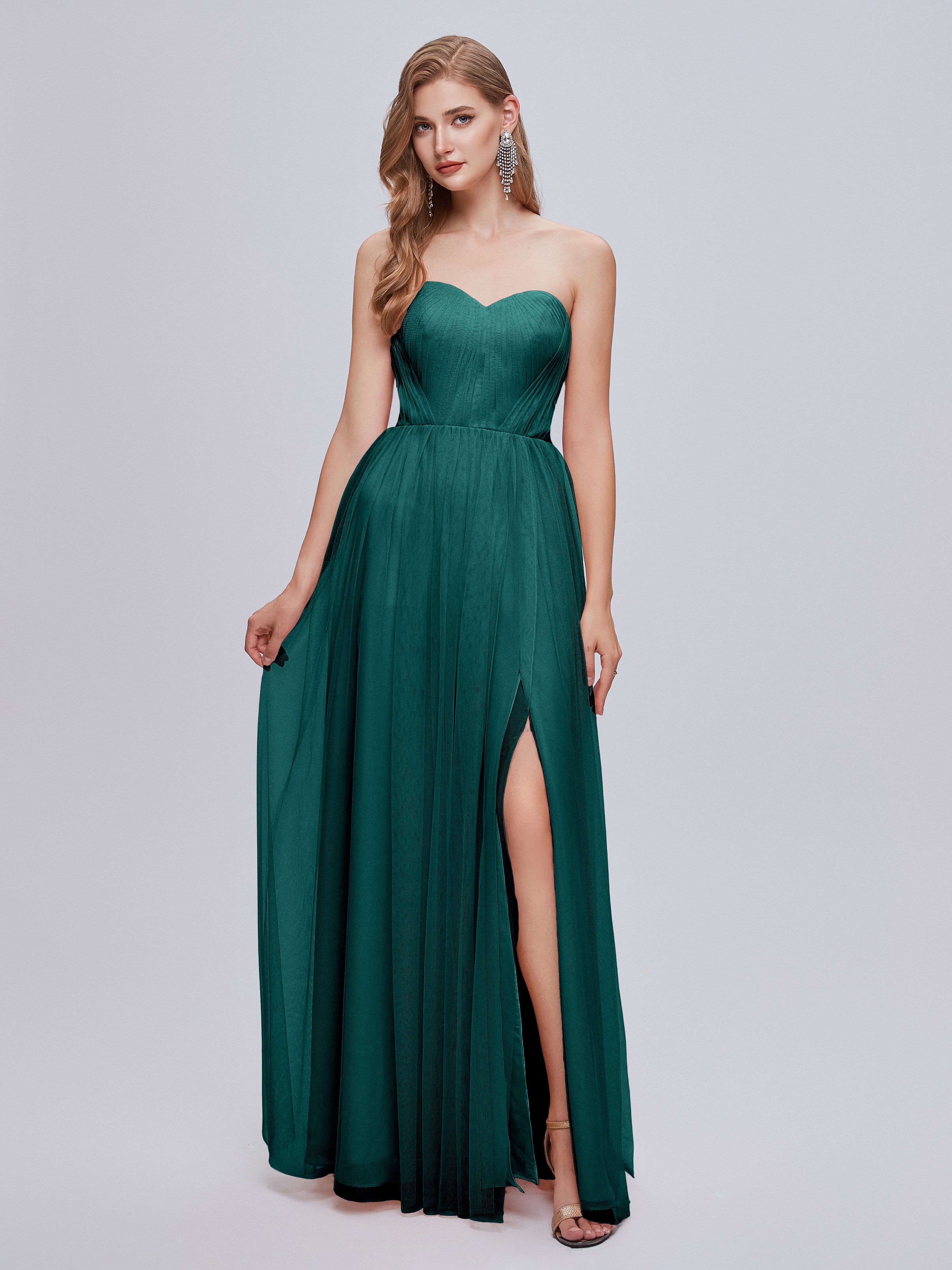 Robes De Demoiselle D'Honneur De Paon Convertible Fendue Tulle Robe De Demoiselle D'Honneur