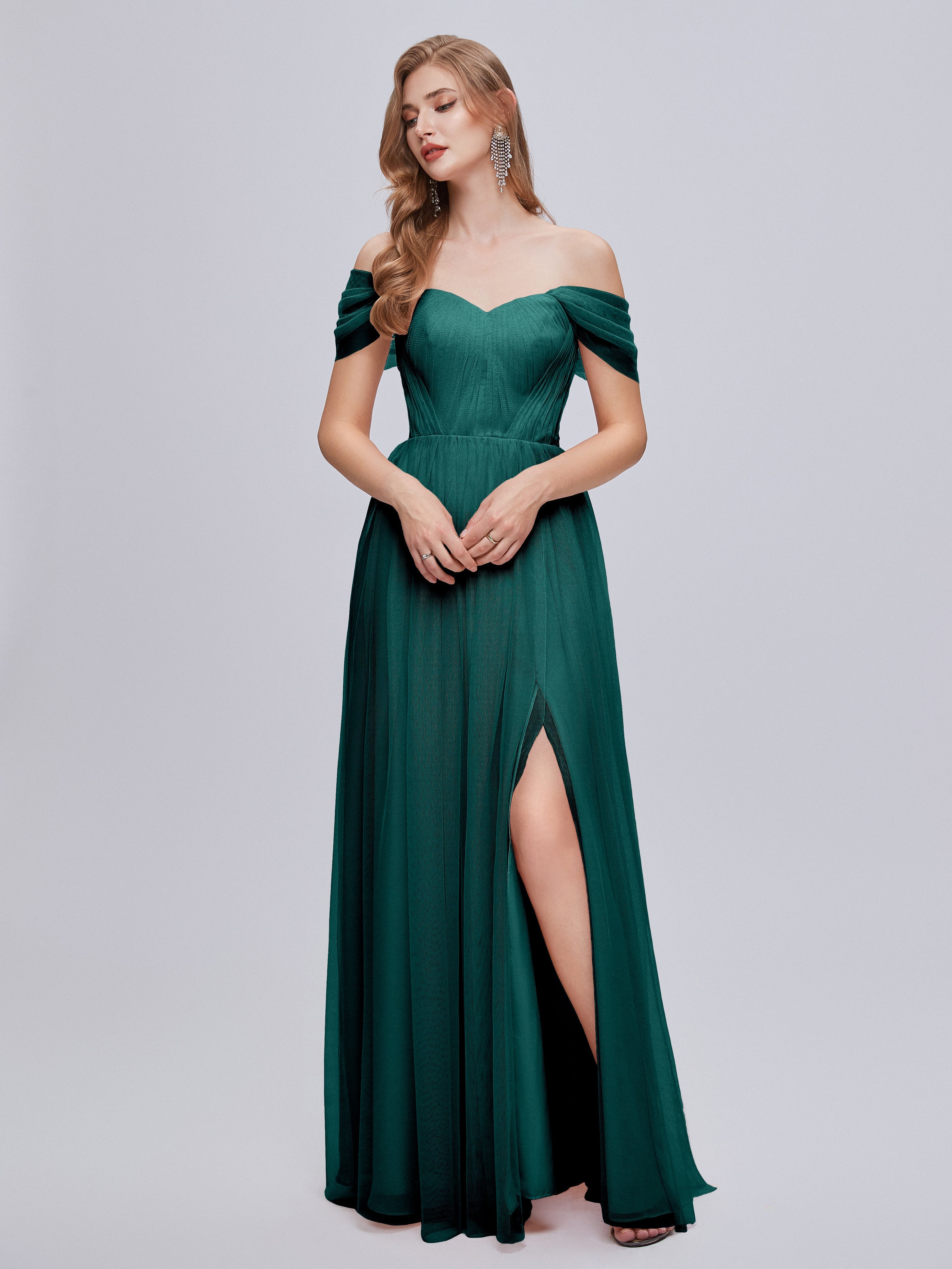 Robes De Demoiselle D'Honneur De Paon Convertible Fendue Tulle Robe De Demoiselle D'Honneur