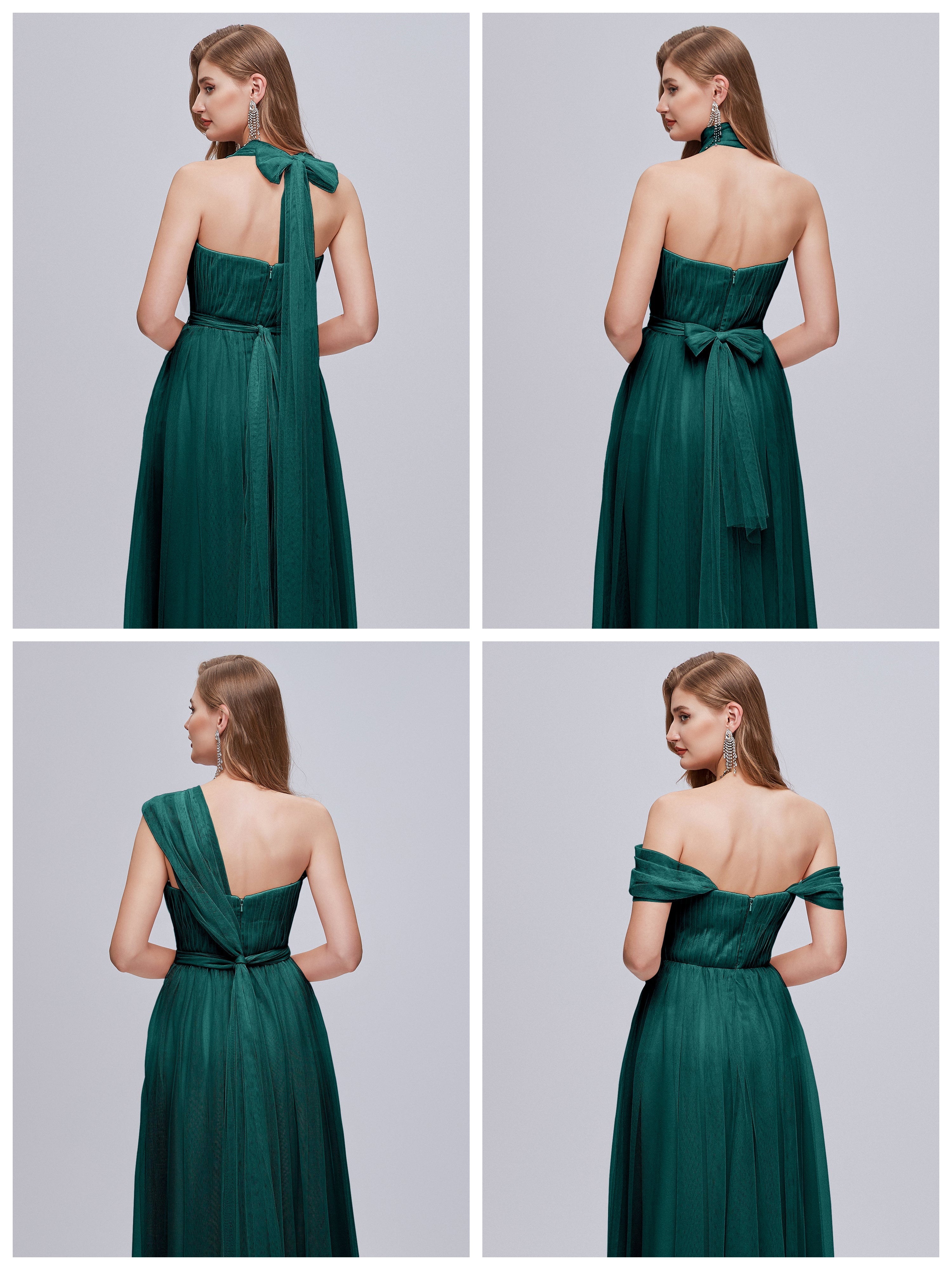 Robes De Demoiselle D'Honneur De Paon Convertible Fendue Tulle Robe De Demoiselle D'Honneur