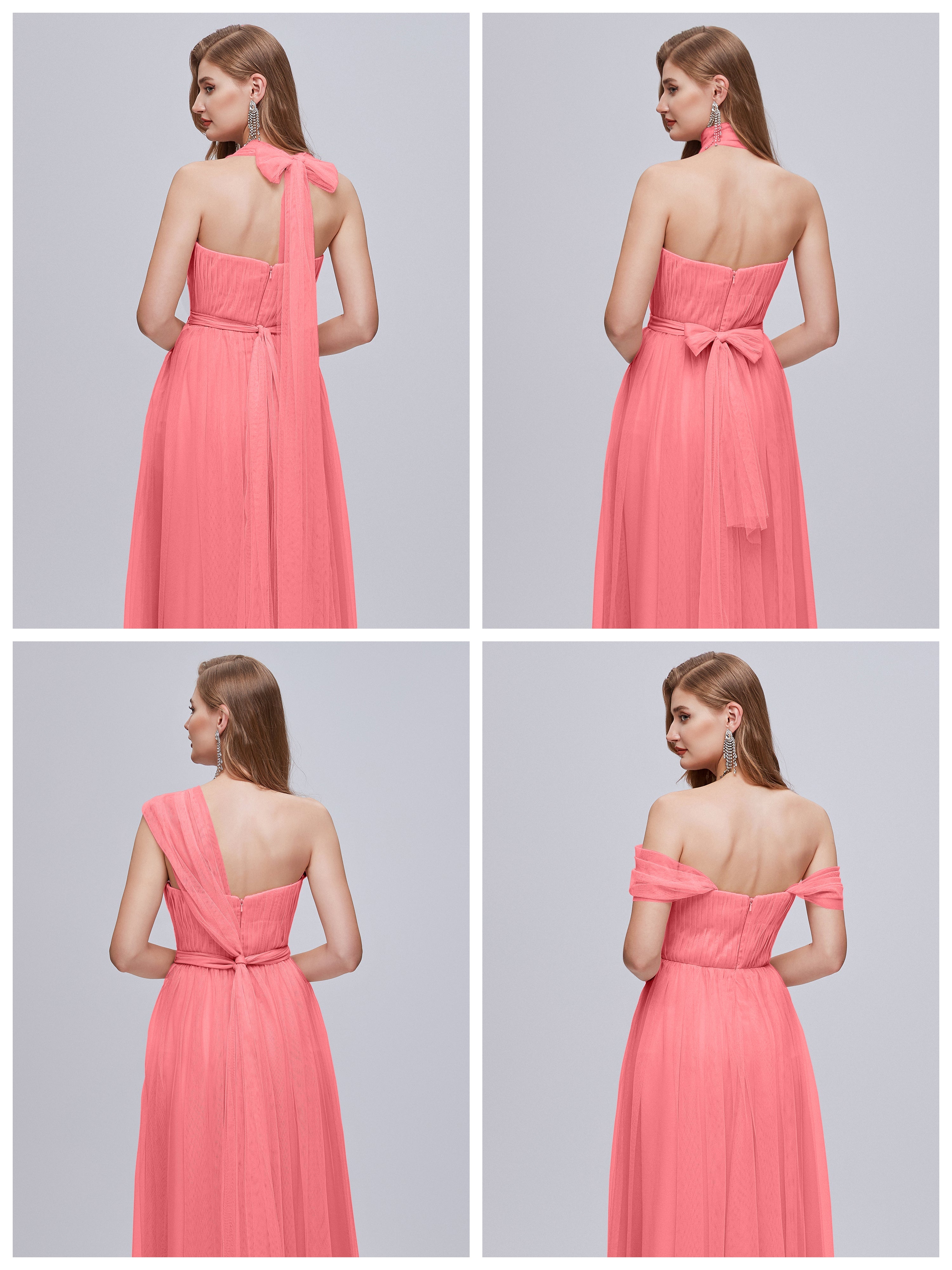 Robes De Demoiselle D'Honneur Pastèque Convertible Fendue Tulle Robe De Demoiselle D'Honneur