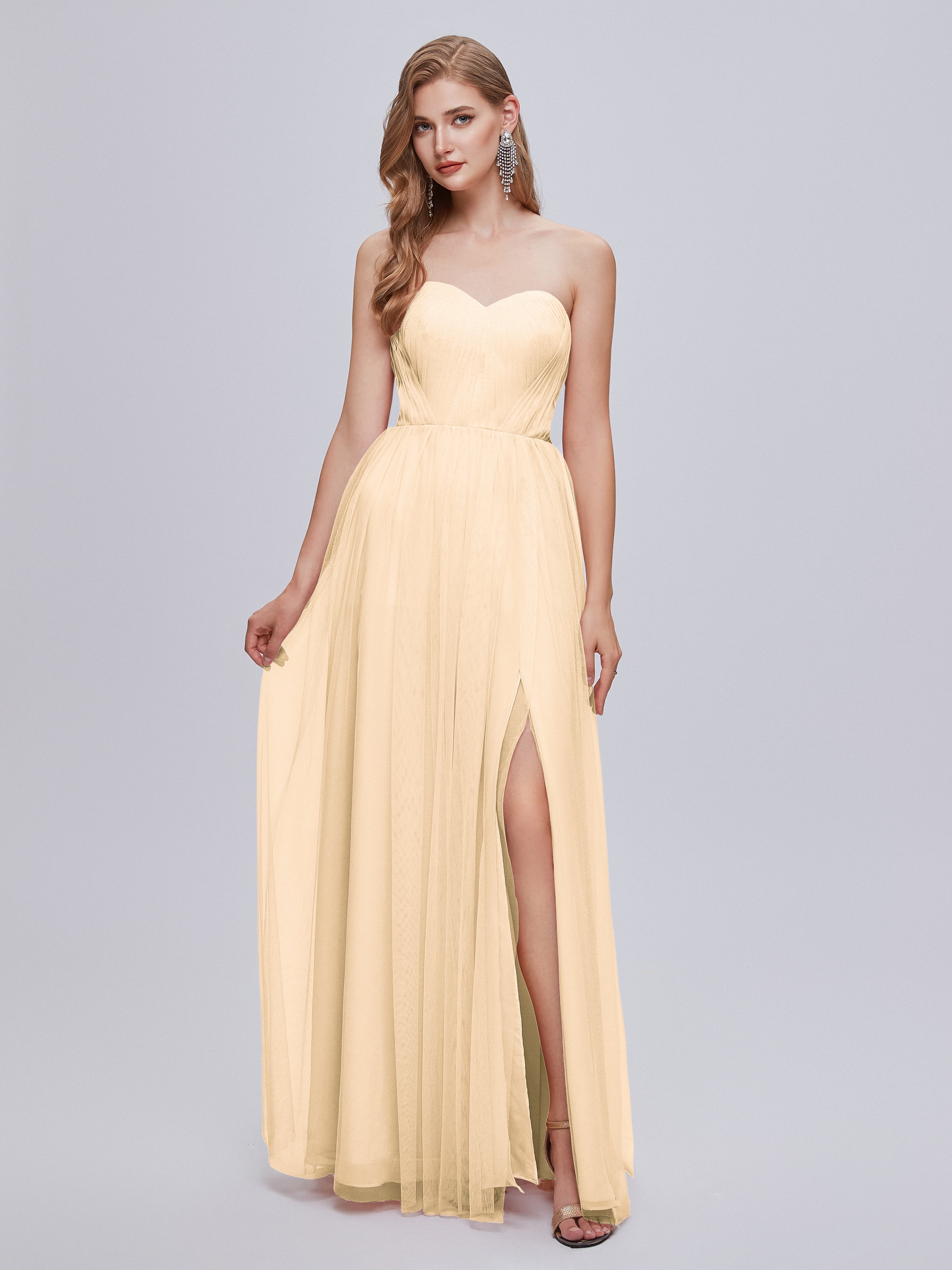 Robe De Demoiselle D Honneur Couleur Peche Convertible Fendue Tulle Robe De Demoiselle D'Honneur