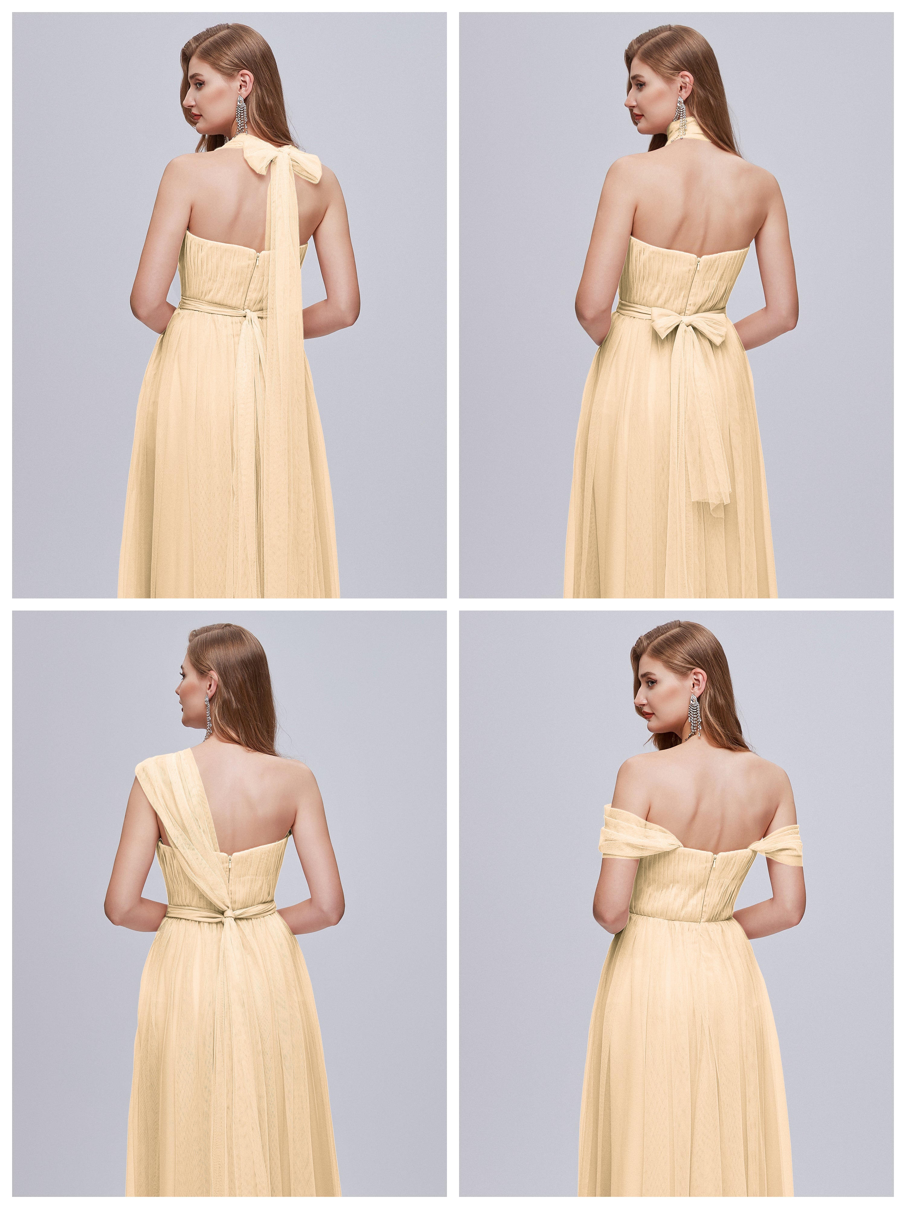 Robe De Demoiselle D Honneur Couleur Peche Convertible Fendue Tulle Robe De Demoiselle D'Honneur