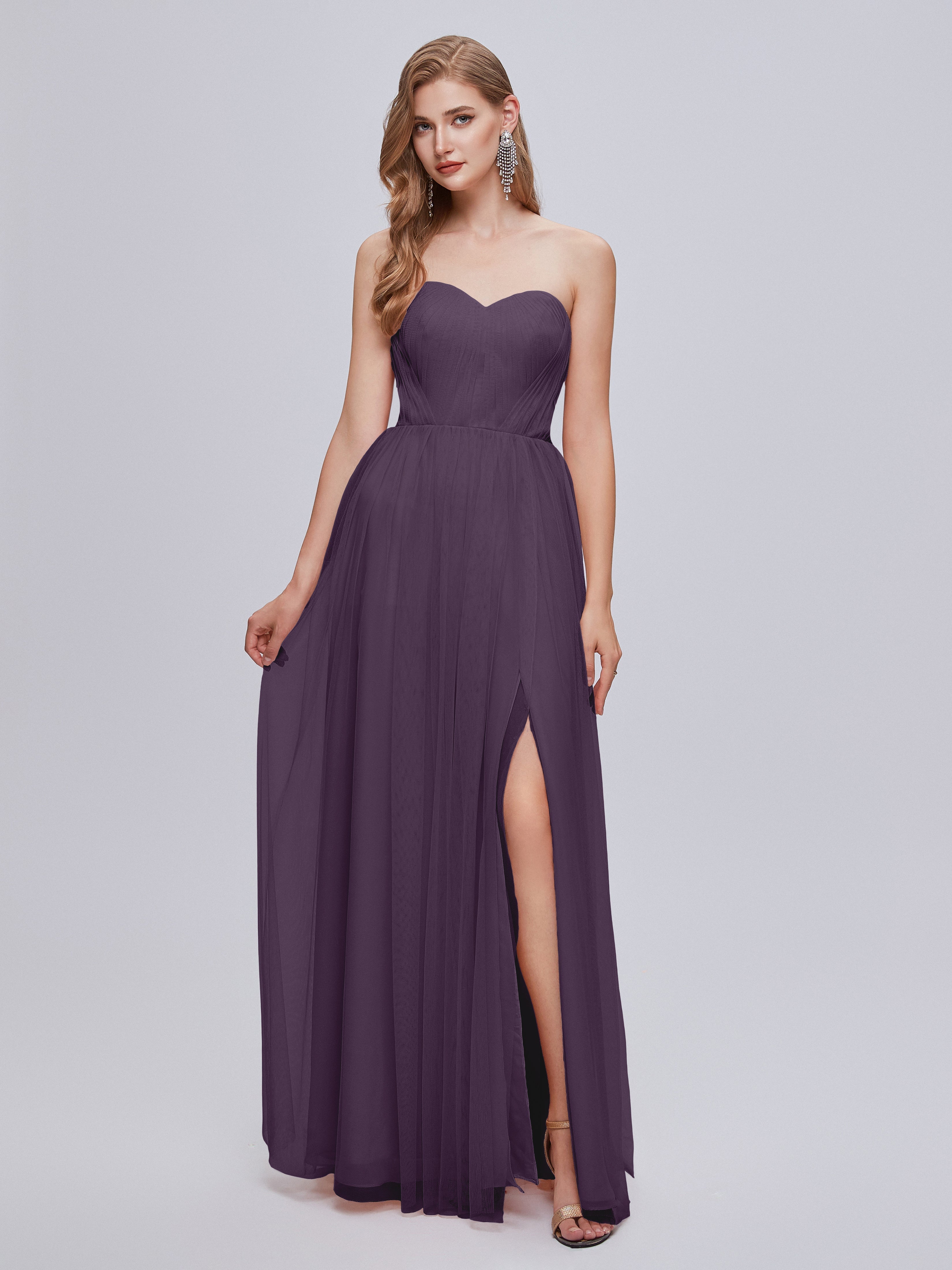 Robe Demoiselle D Honneur Plume Convertible Fendue Tulle Robe De Demoiselle D'Honneur