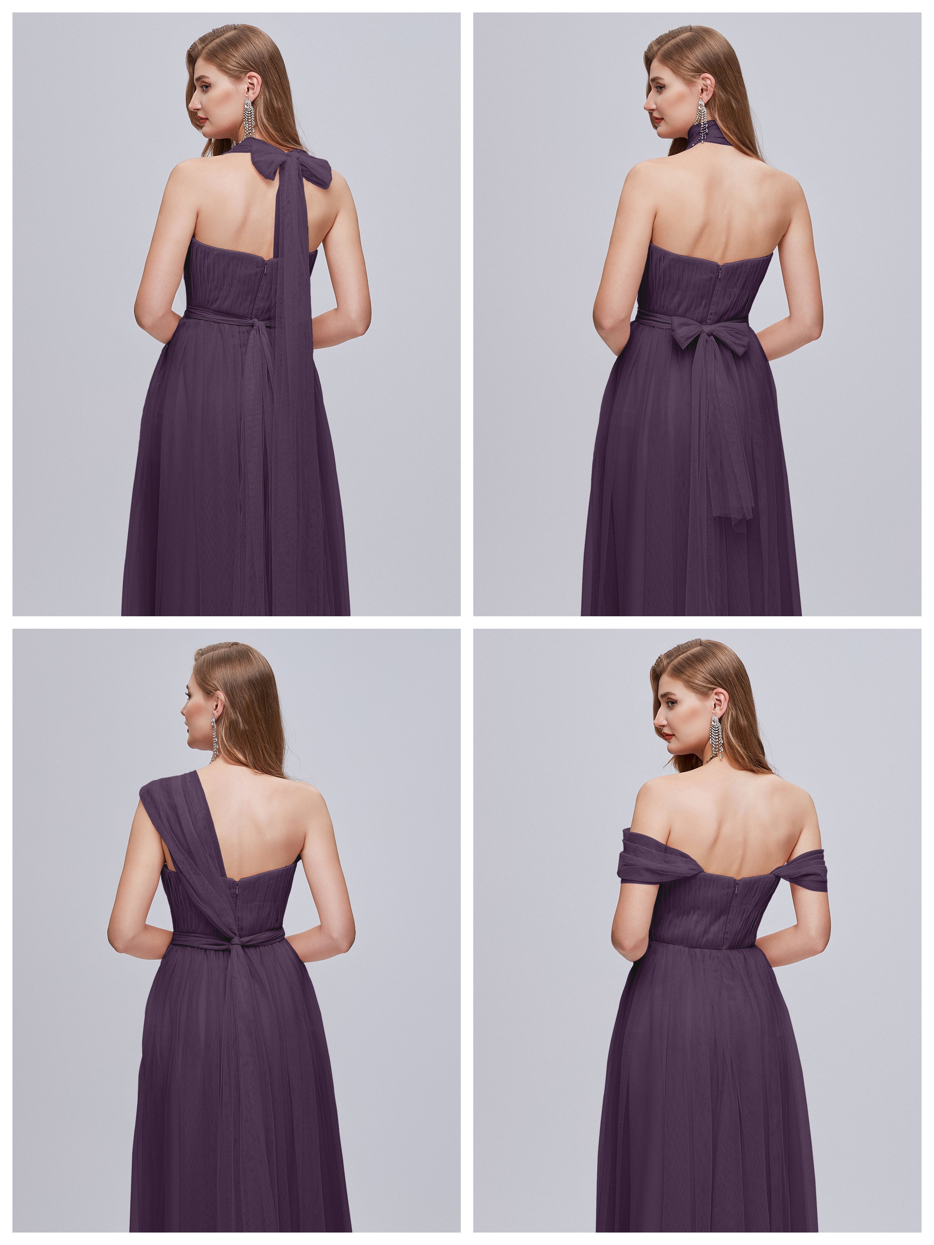 Robe Demoiselle D Honneur Plume Convertible Fendue Tulle Robe De Demoiselle D'Honneur