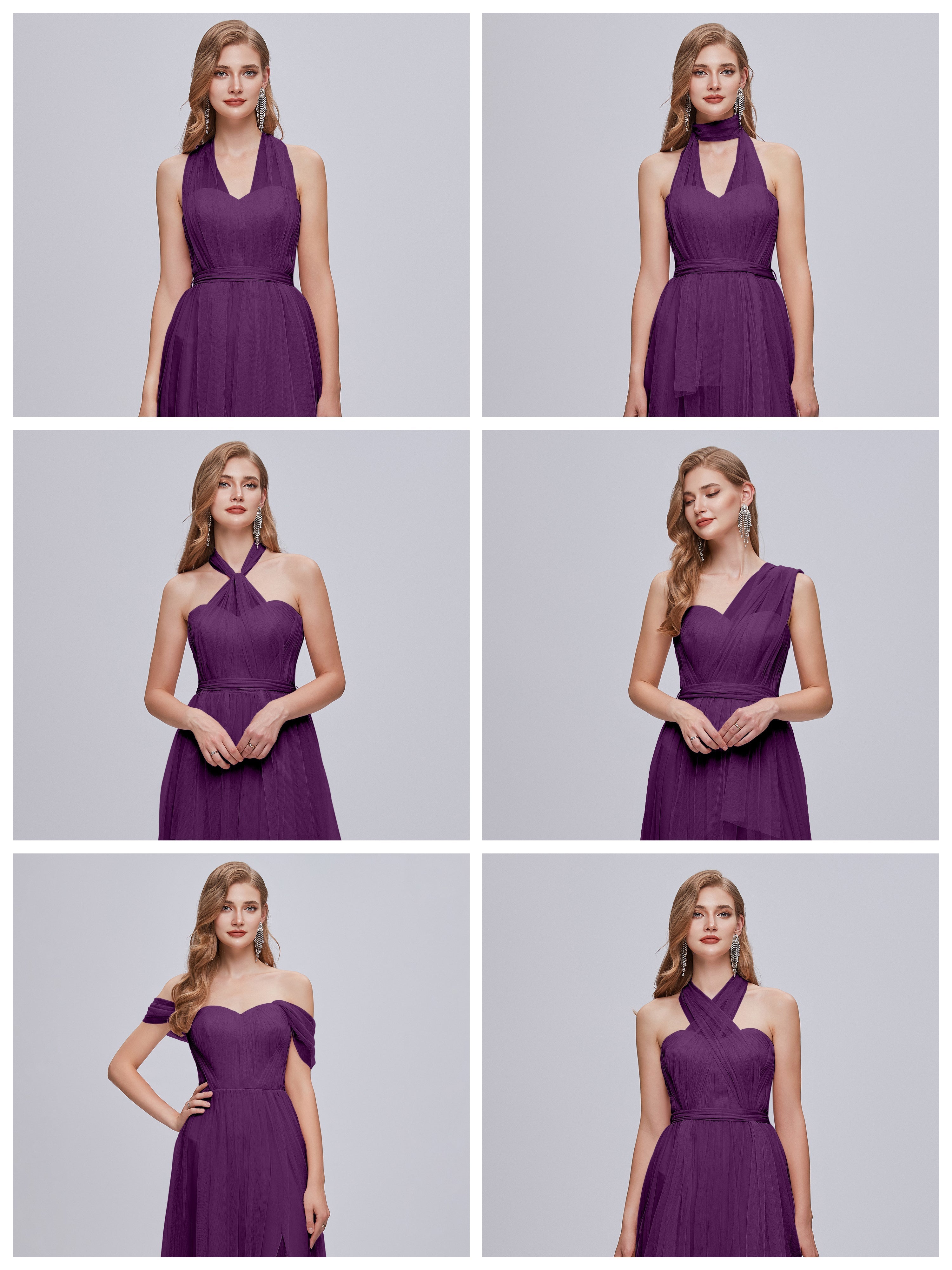 Robes De Demoiselle D'Honneur En Raisin Convertible Fendue Tulle Robe De Demoiselle D'Honneur