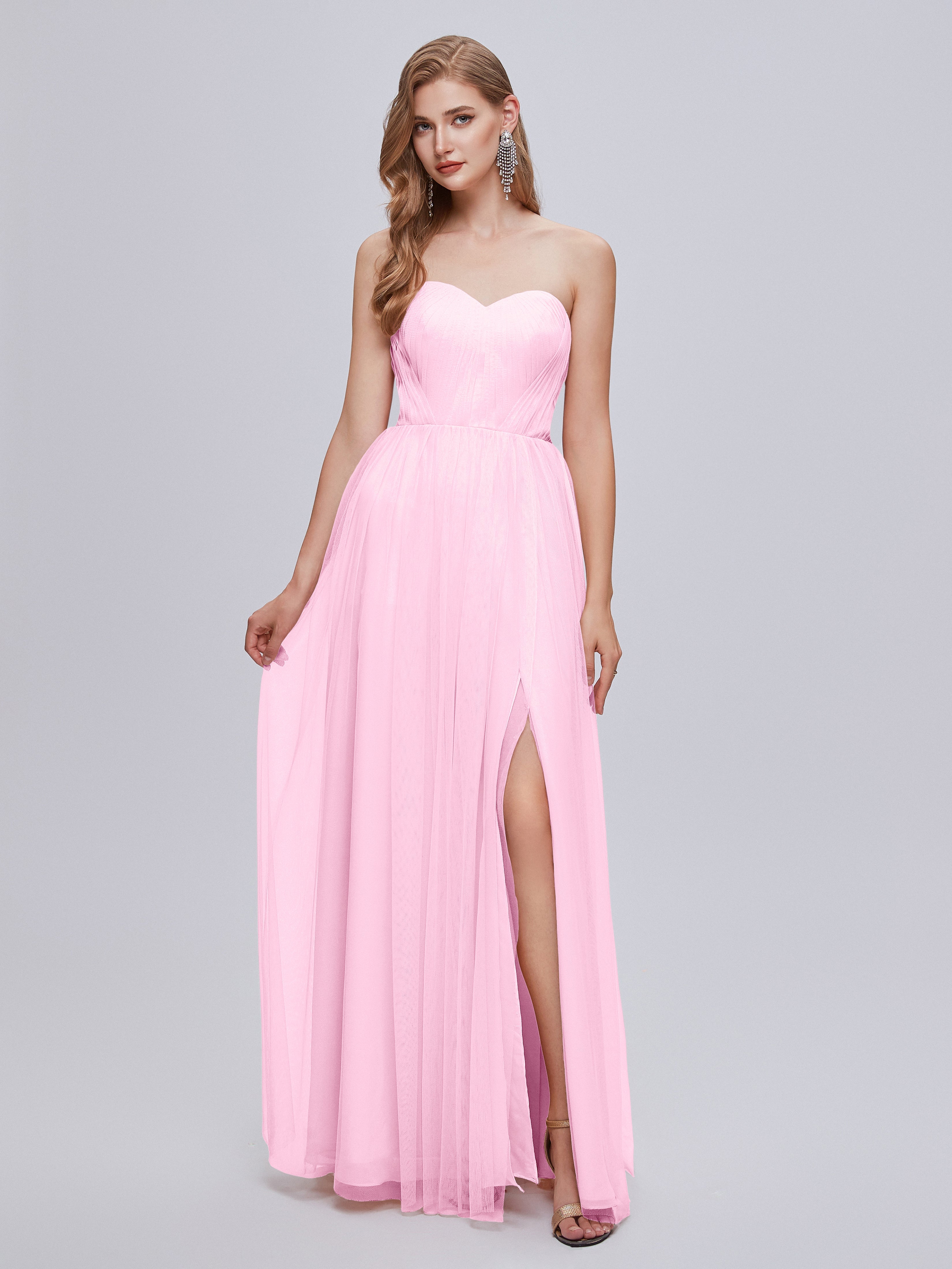 Robe Demoiselle D Honneur Rose Bonbon Convertible Fendue Tulle Robe De Demoiselle D'Honneur