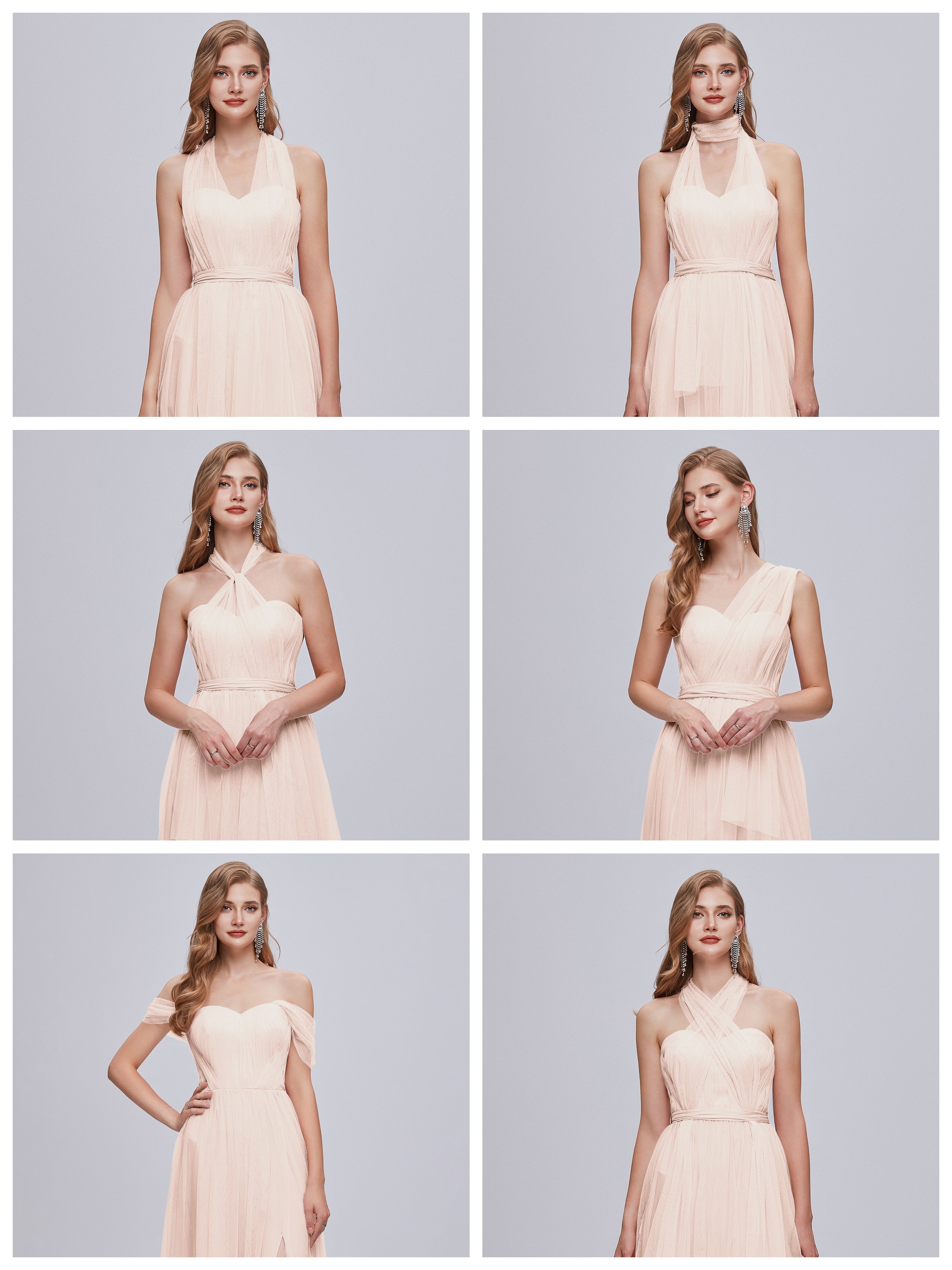 Robe Demoiselle D Honneur Rose Perle Convertible Fendue Tulle Robe De Demoiselle D'Honneur