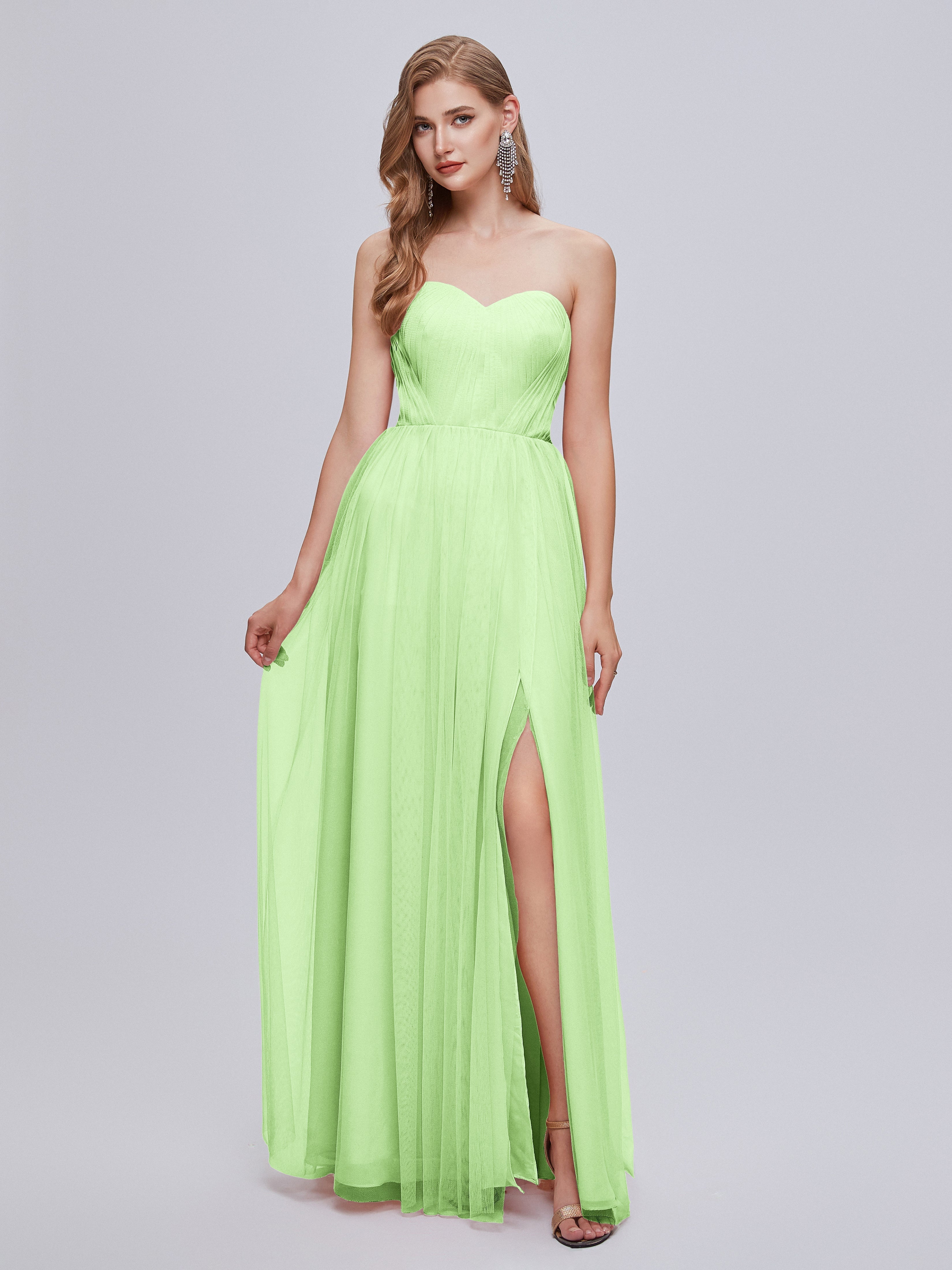 Robe Demoiselle D Honneur Vert Sauge Convertible Fendue Tulle Robe De Demoiselle D'Honneur