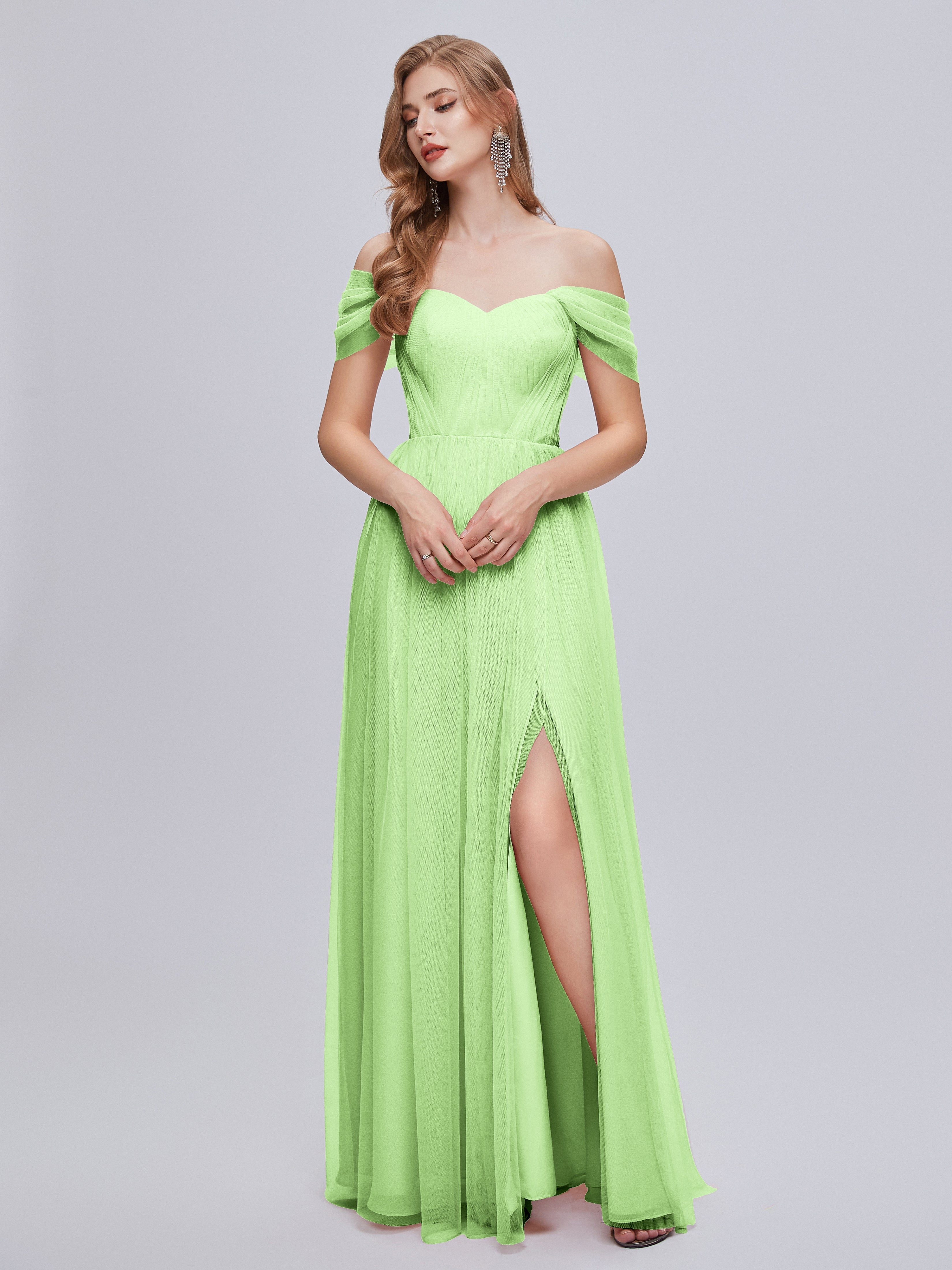Robe Demoiselle D Honneur Vert Sauge Convertible Fendue Tulle Robe De Demoiselle D'Honneur