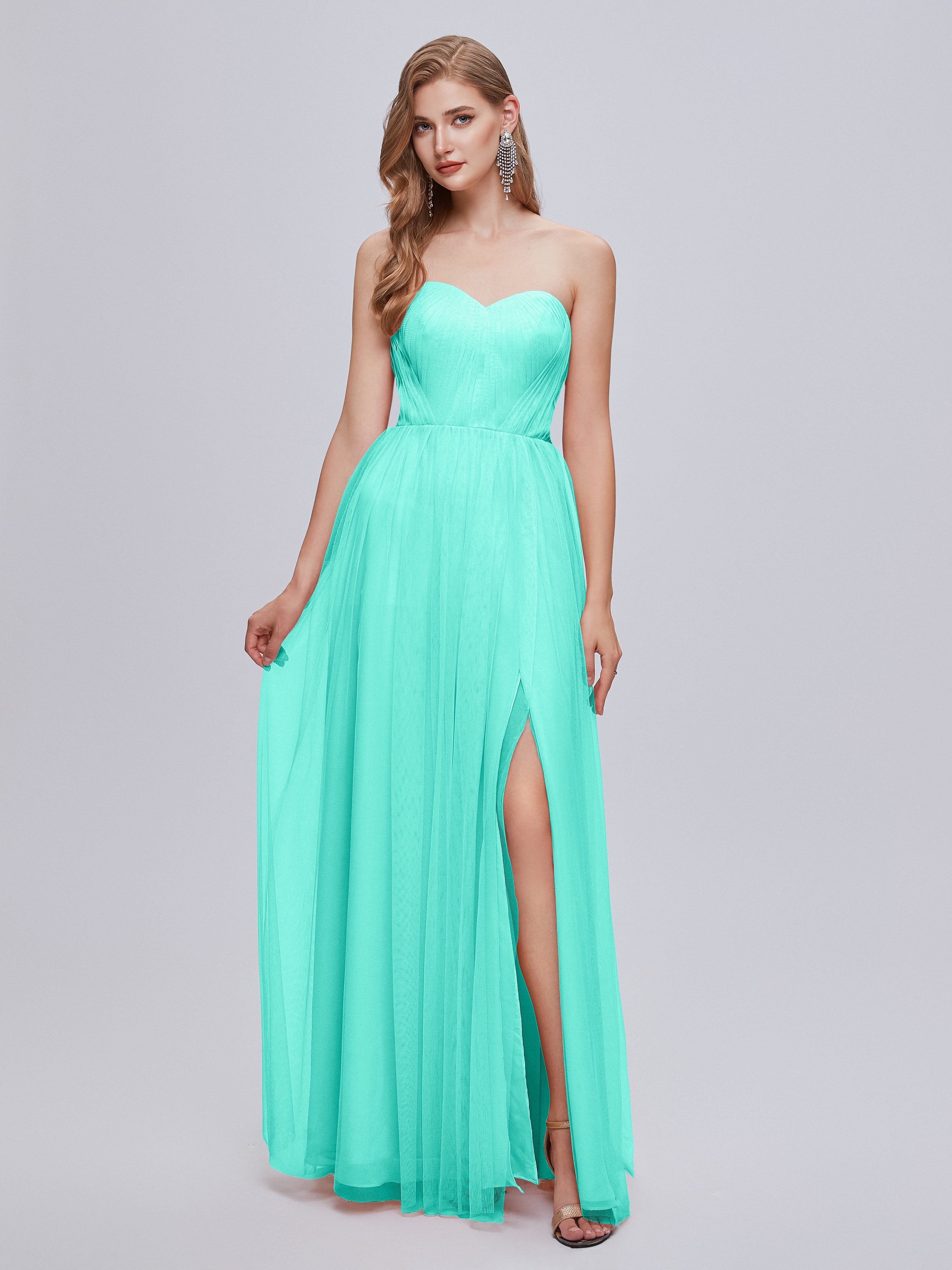 Robes De Demoiselle D'Honneur Spa Convertible Fendue Tulle Robe De Demoiselle D'Honneur