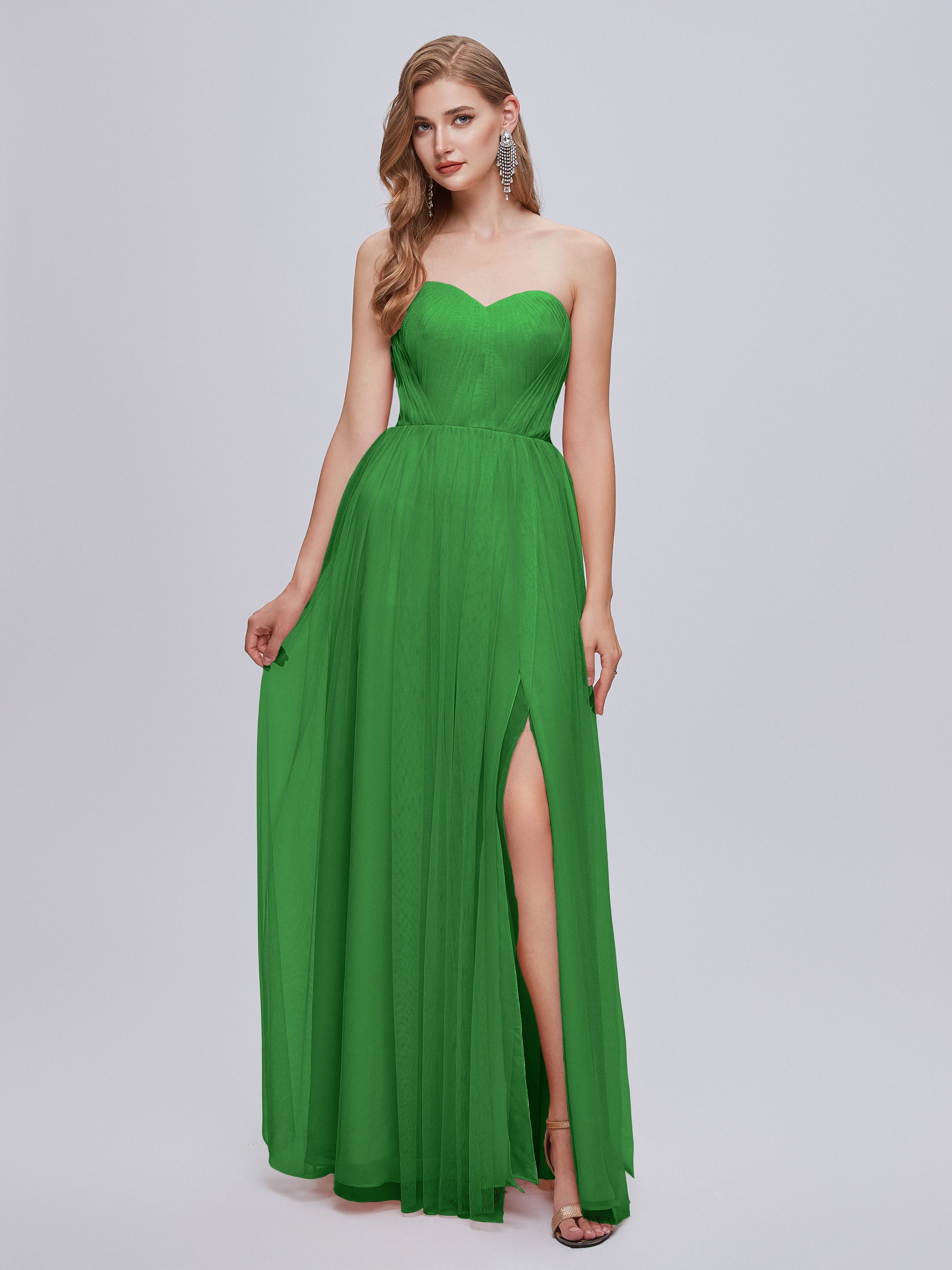 Robe De Demoiselle D'Honneur Verte Convertible Fendue Tulle Robe De Demoiselle D'Honneur