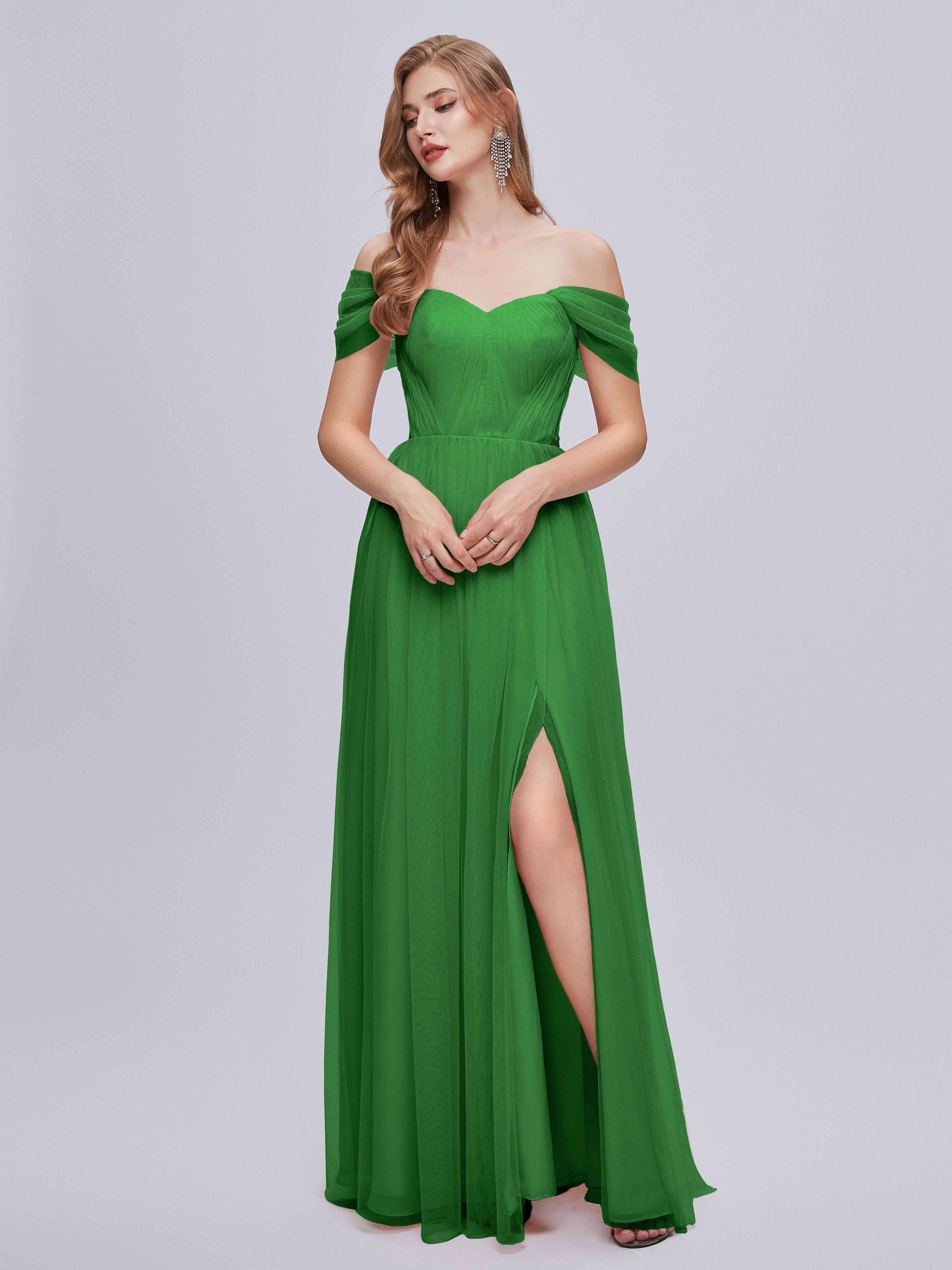 Robe De Demoiselle D'Honneur Verte Convertible Fendue Tulle Robe De Demoiselle D'Honneur