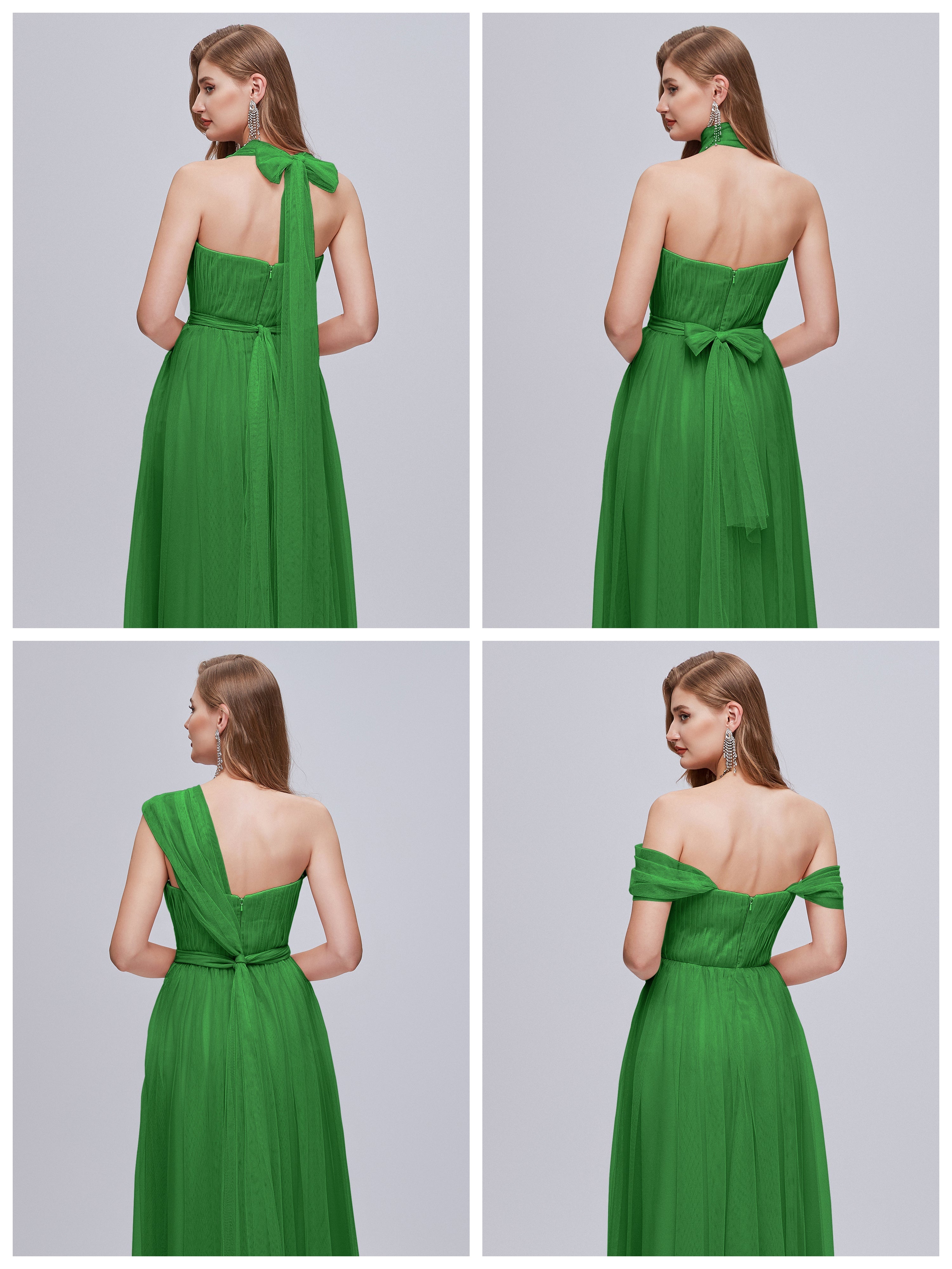 Robe De Demoiselle D'Honneur Verte Convertible Fendue Tulle Robe De Demoiselle D'Honneur
