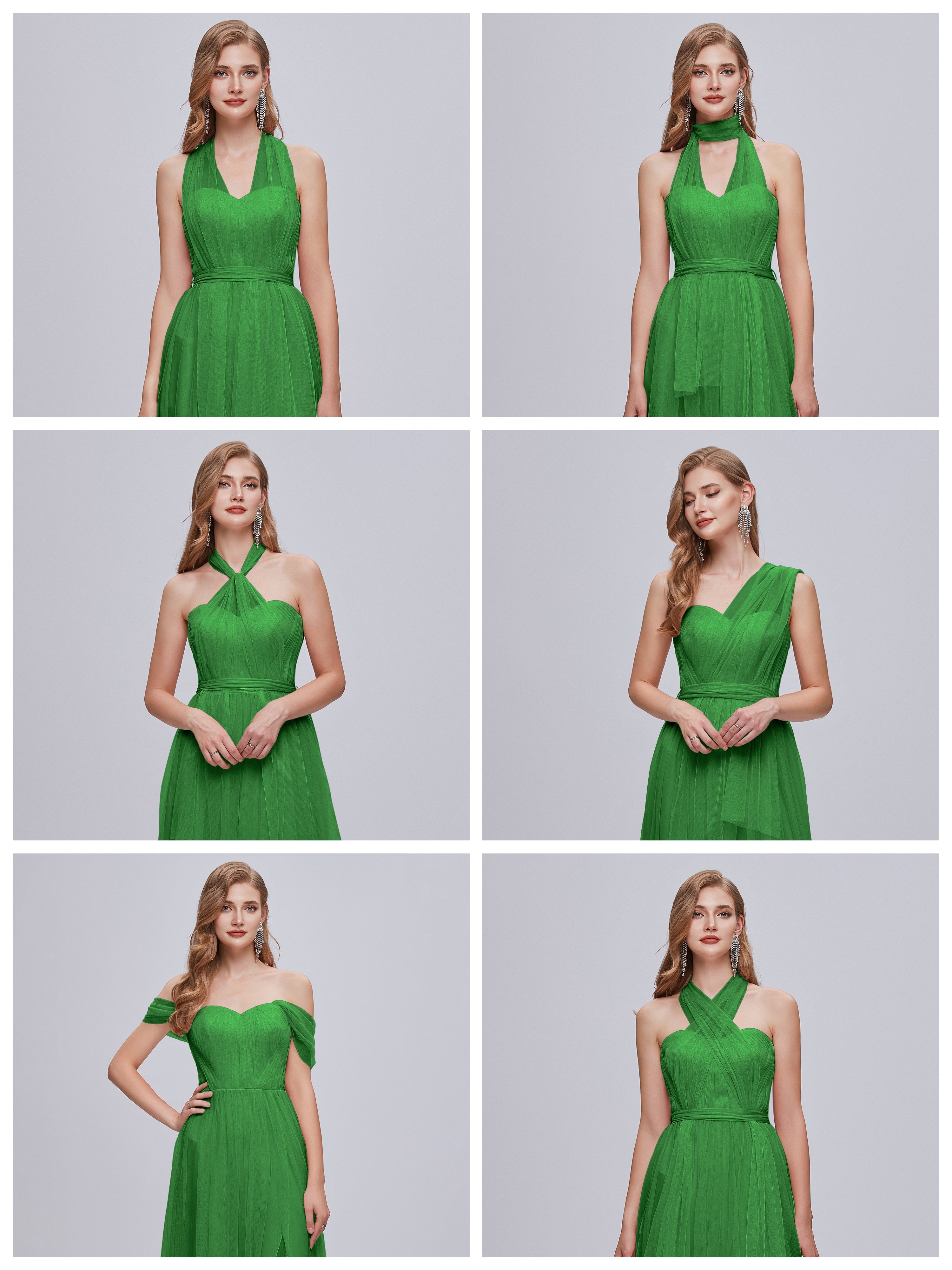 Robe De Demoiselle D'Honneur Verte Convertible Fendue Tulle Robe De Demoiselle D'Honneur