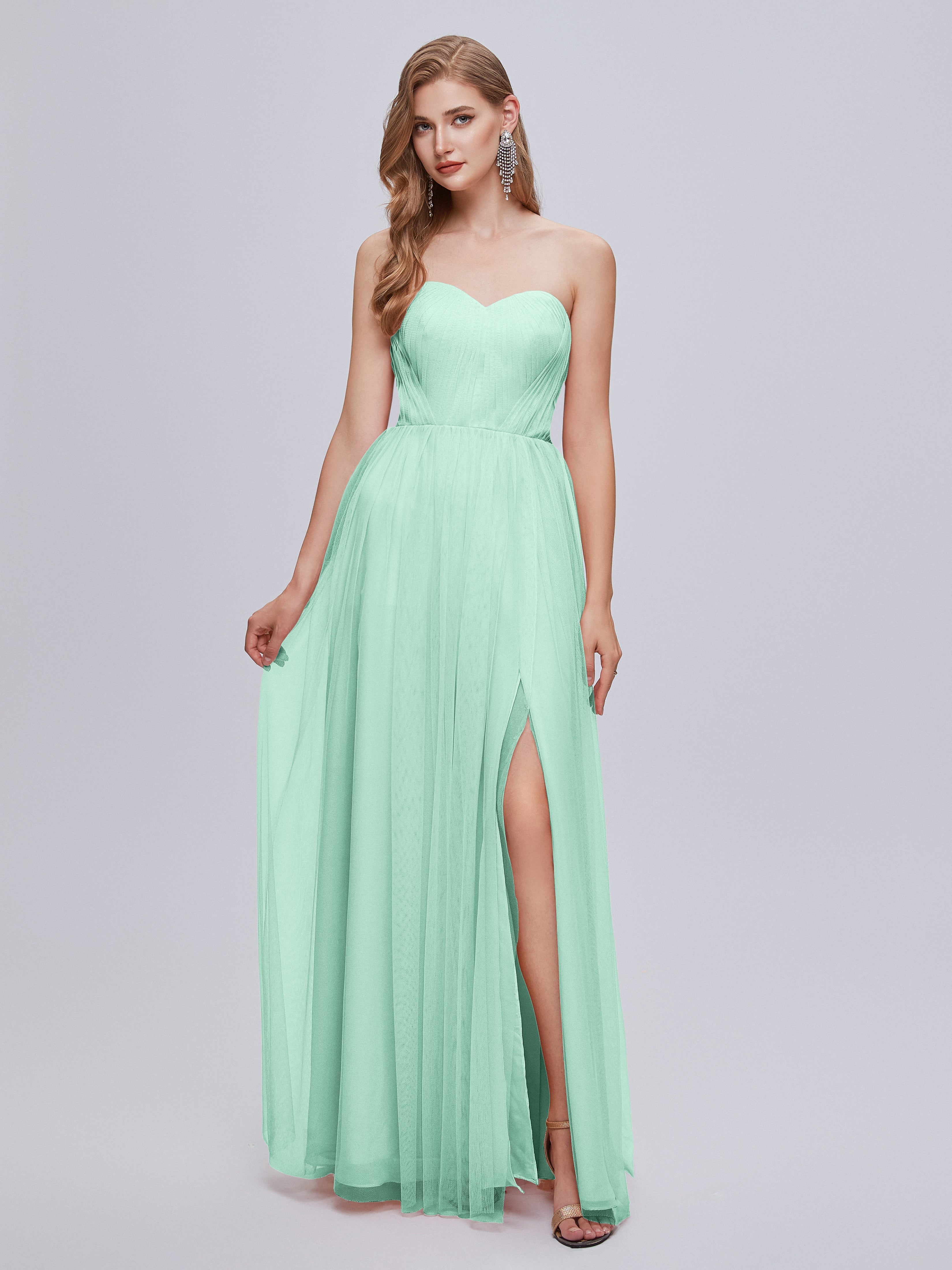 Robe Demoiselle D Honneur Vert Menthe Convertible Fendue Tulle Robe De Demoiselle D'Honneur