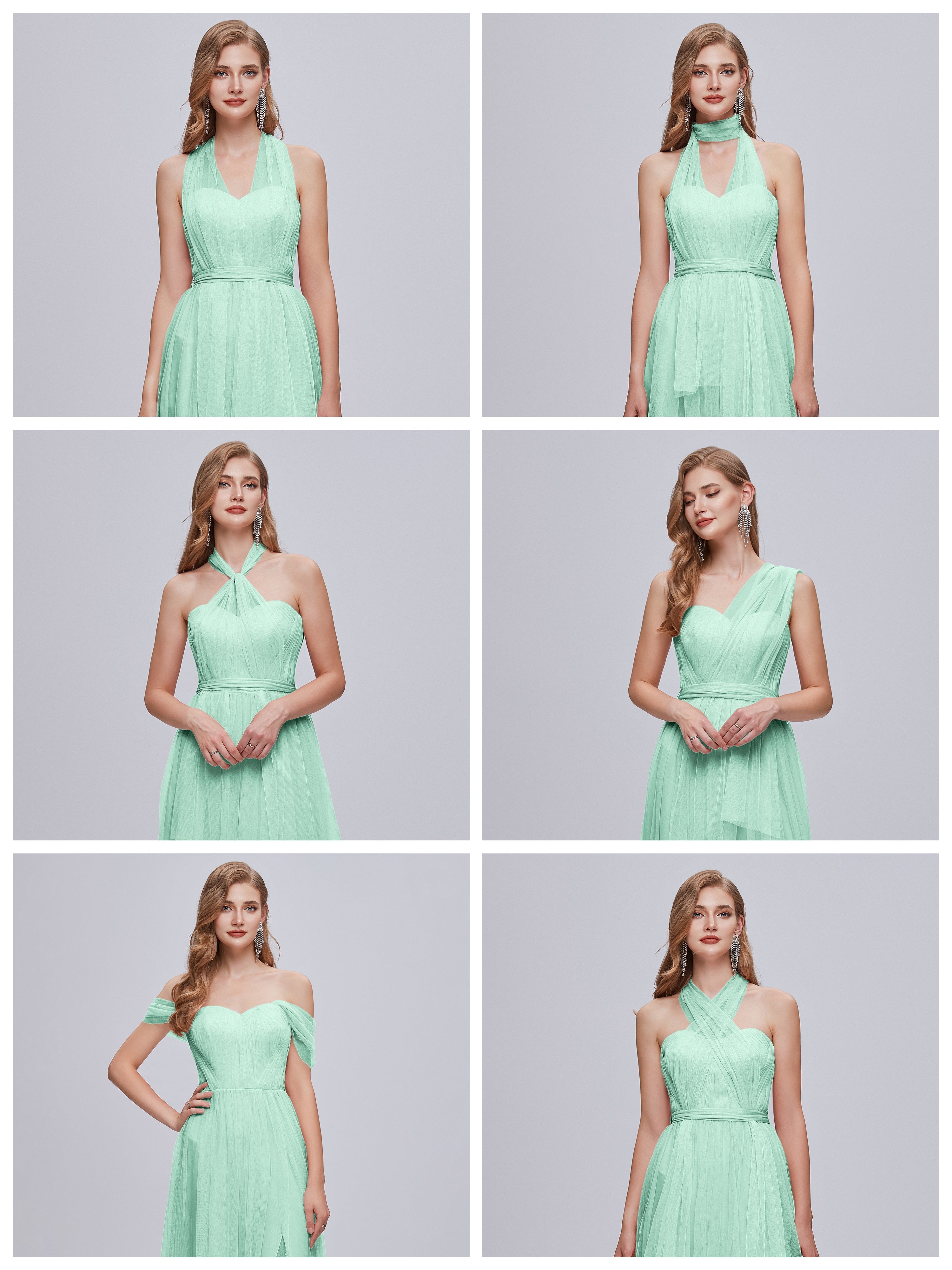 Robe Demoiselle D Honneur Vert Menthe Convertible Fendue Tulle Robe De Demoiselle D'Honneur