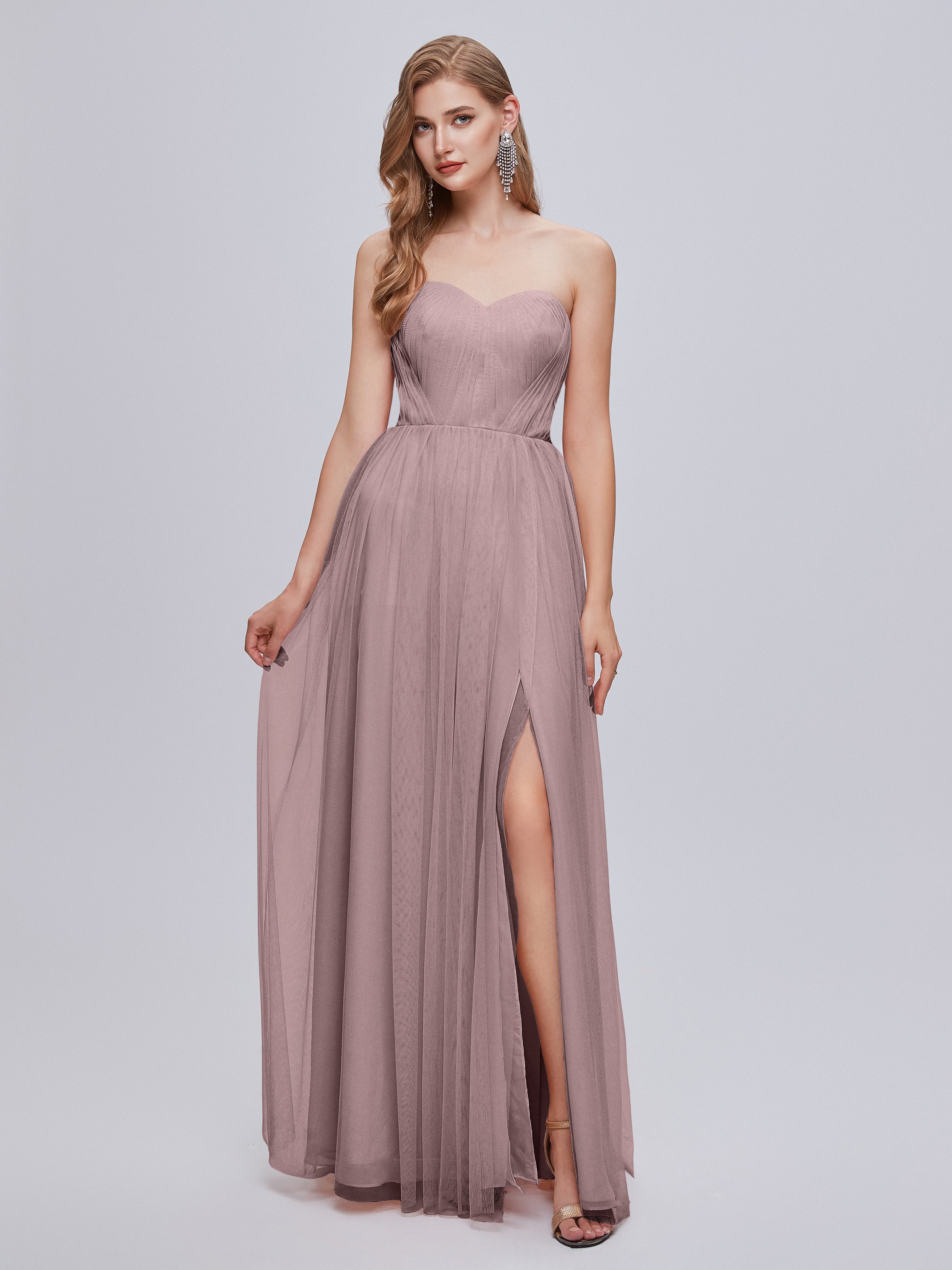 Robes De Demoiselle D'Honneur Mauve Foncé Convertible Fendue Tulle Robe De Demoiselle D'Honneur