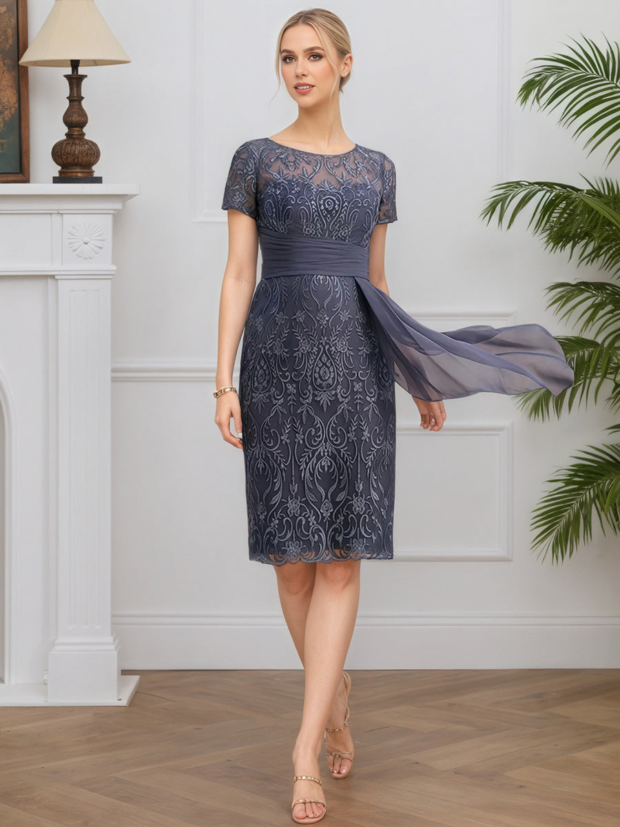 Cicinia Tempête Robe avec Veste pour Mère de la Mariée Courte en Mousseline et Dentelle Fourreau Longueur Genoux