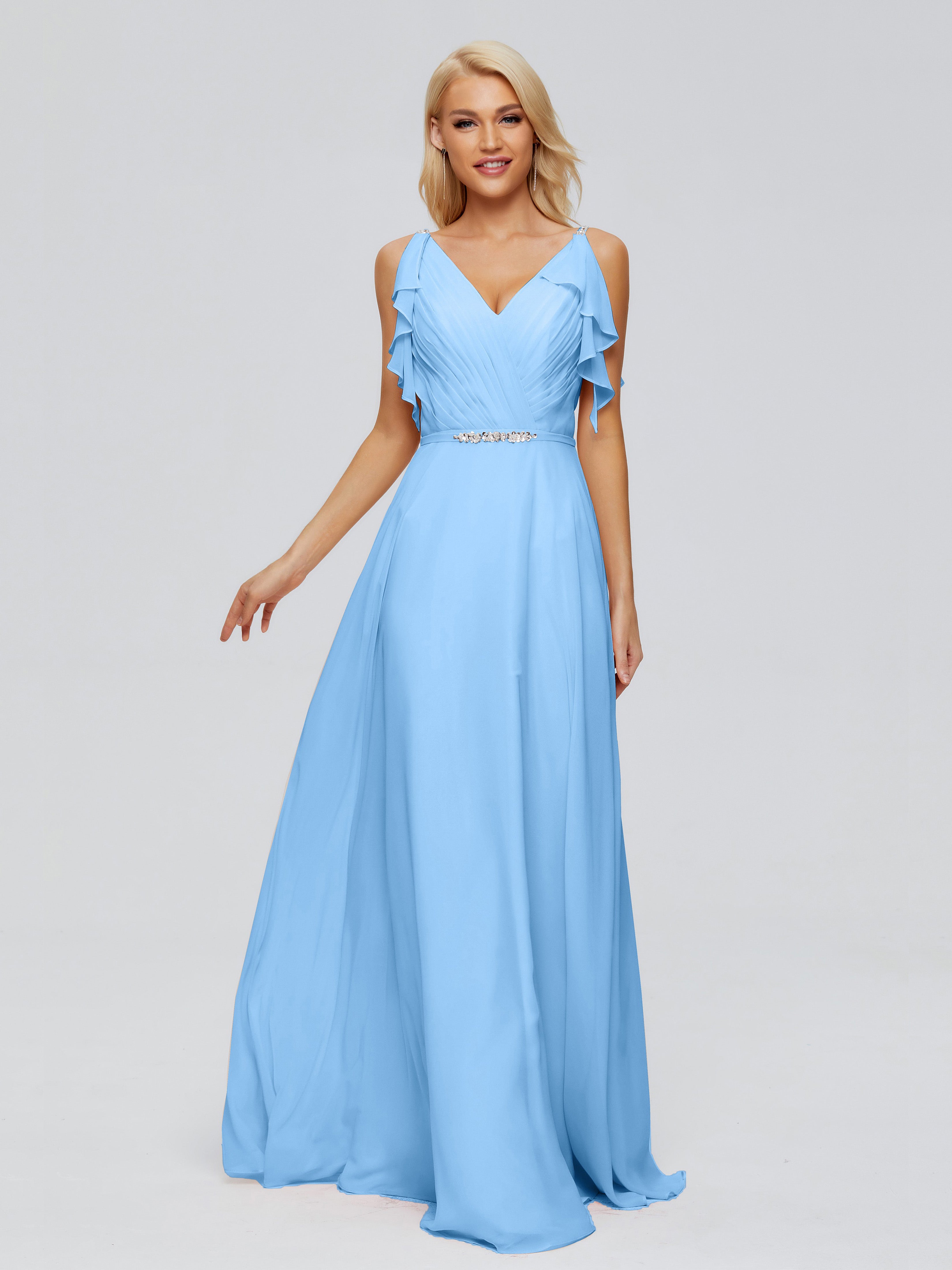 Robe Bleue Demoiselle D Honneur Trapèze Dos En V Robes Demoiselle D'Honneur