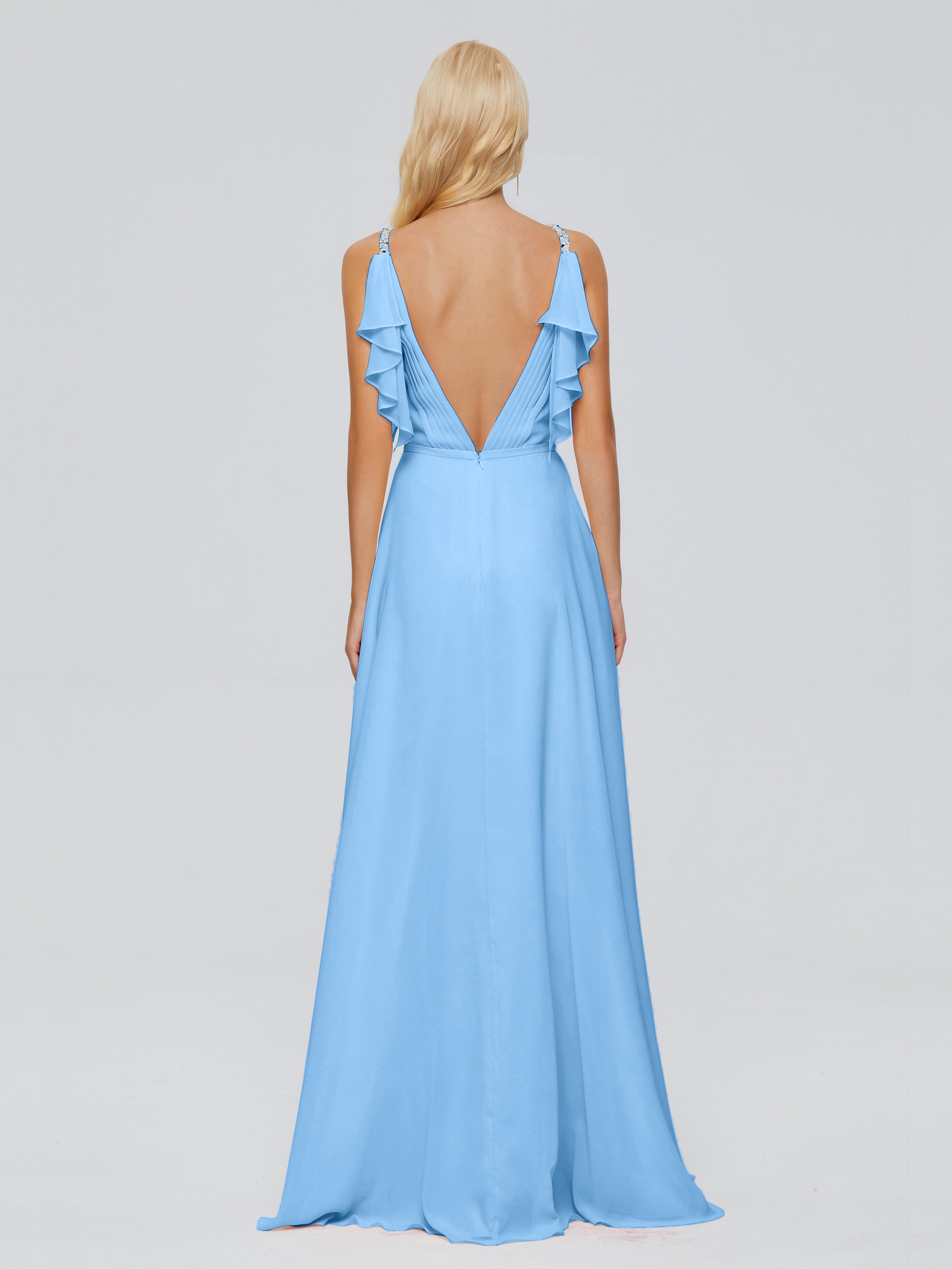 Robe Bleue Demoiselle D Honneur Trapèze Dos En V Robes Demoiselle D'Honneur