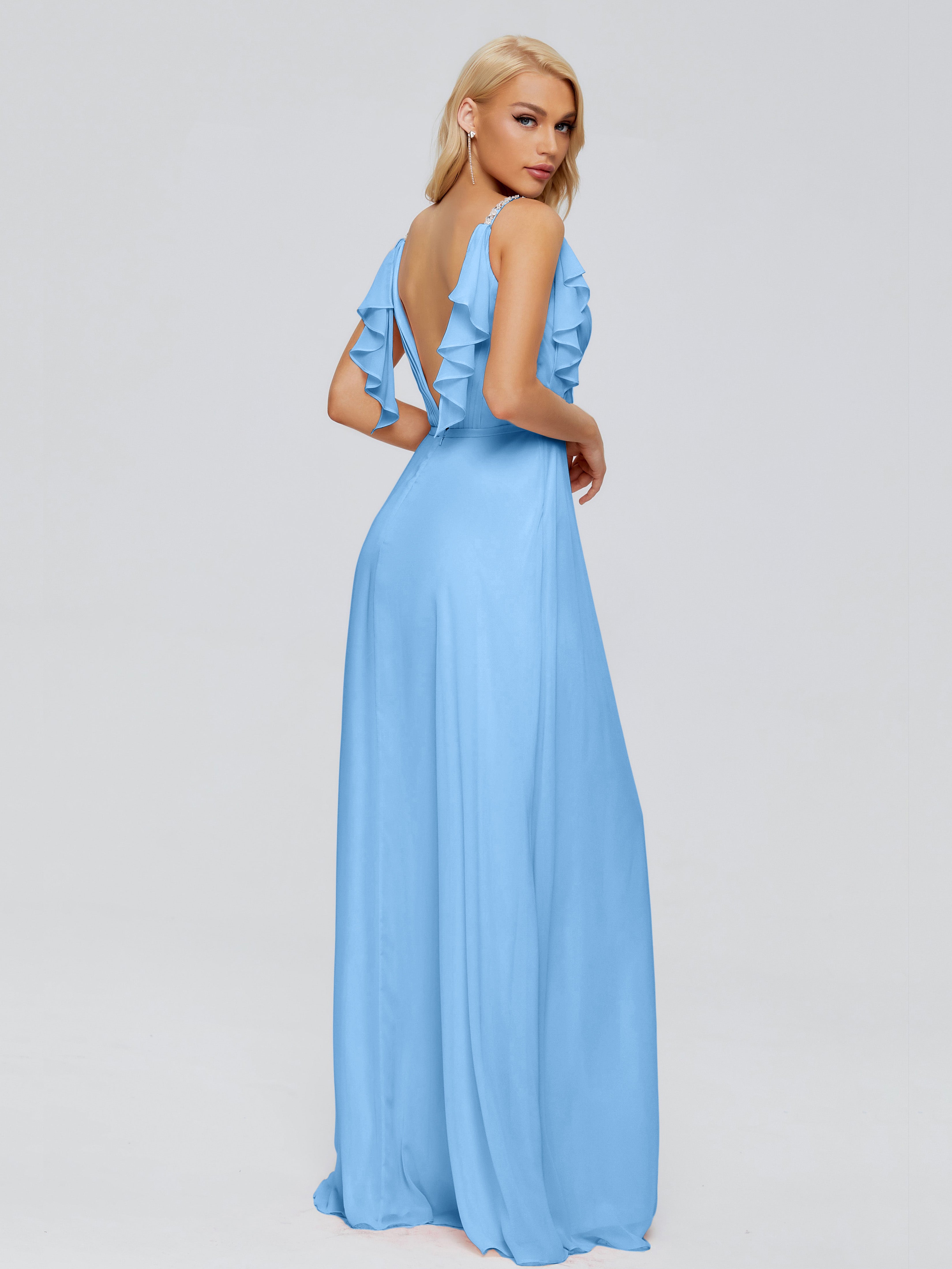 Robe Bleue Demoiselle D Honneur Trapèze Dos En V Robes Demoiselle D'Honneur