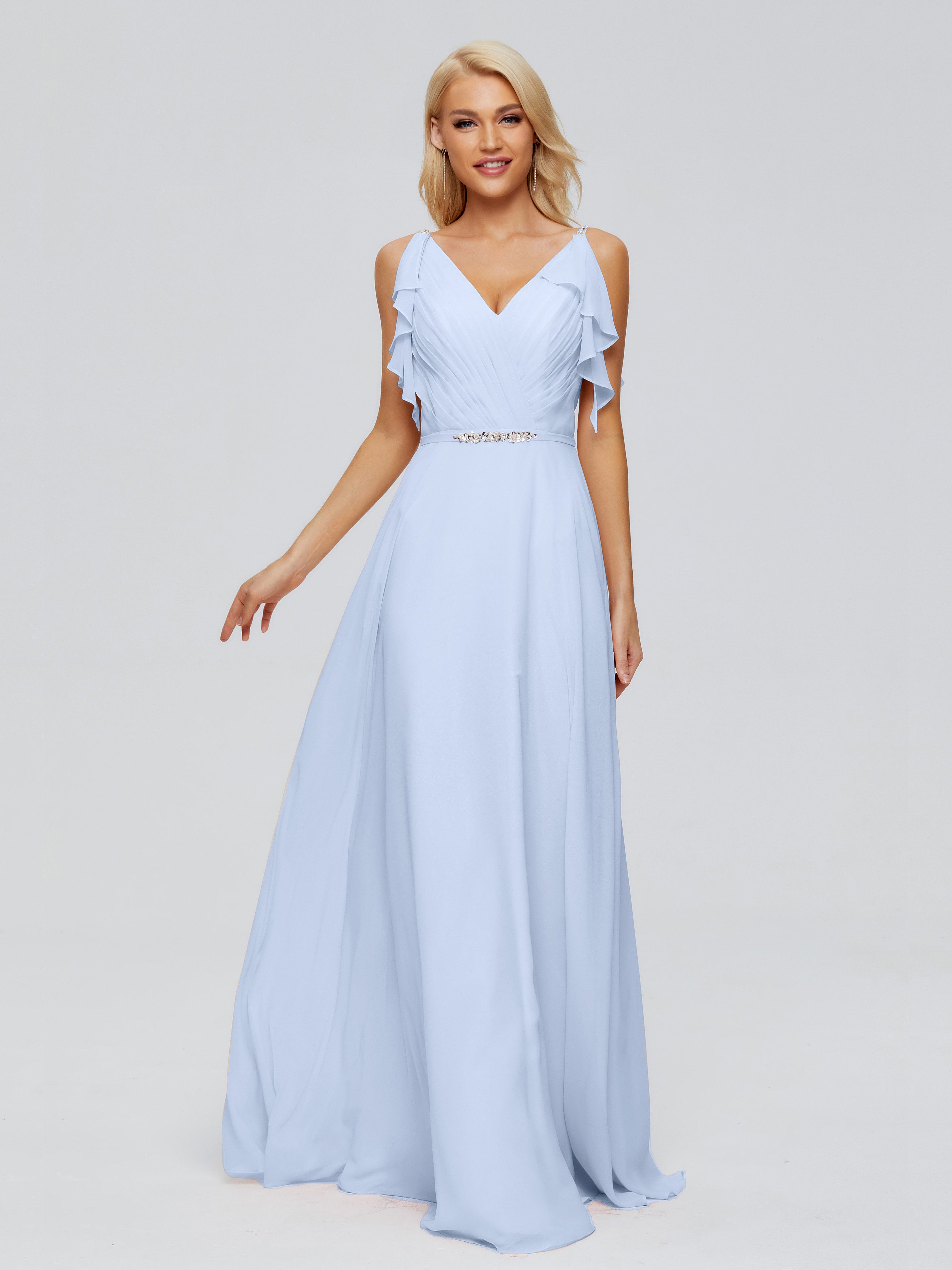 Robe Demoiselle D Honneur Bleu Ciel Trapèze Dos En V Robes Demoiselle D'Honneur