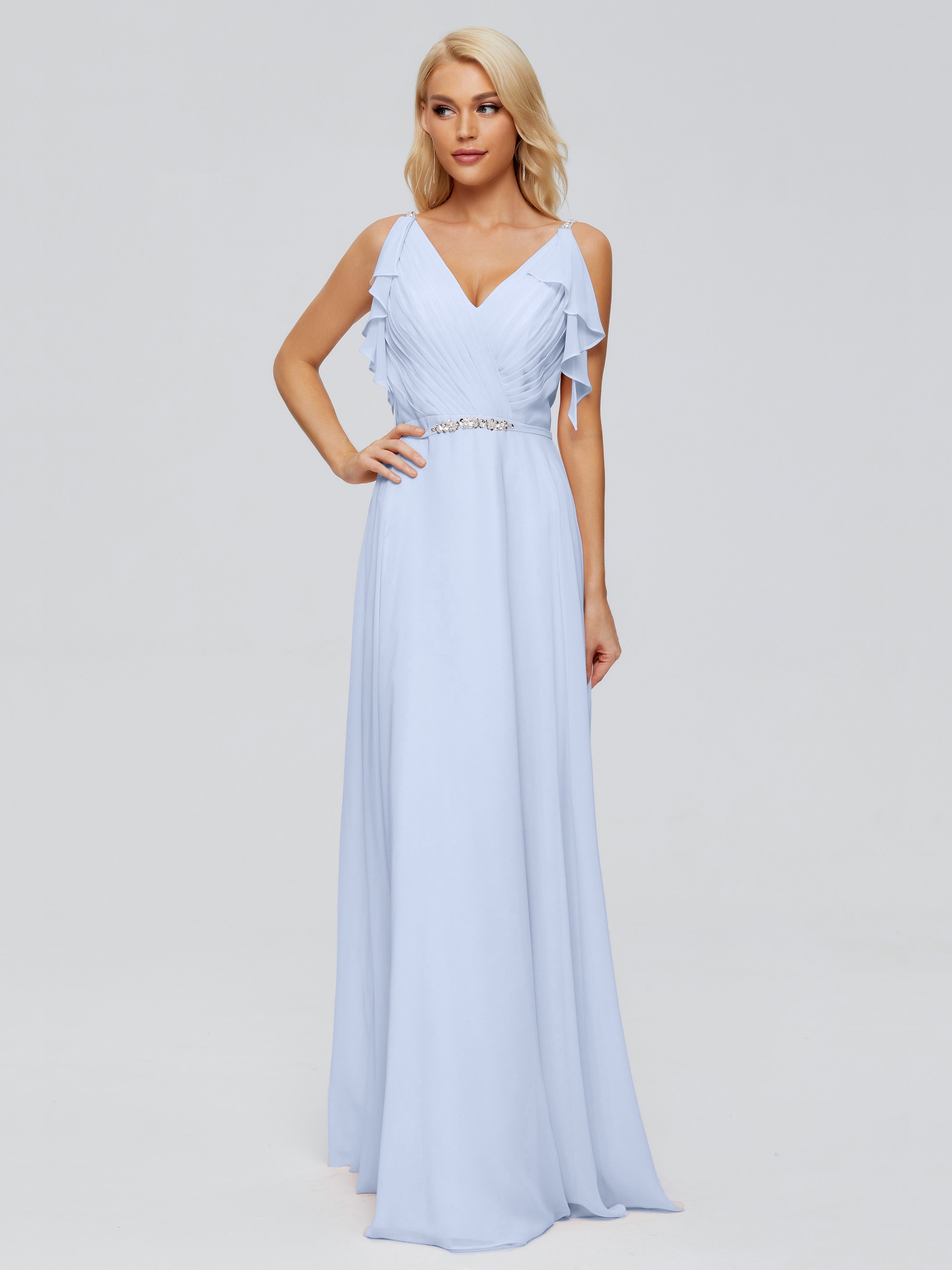 Robe Demoiselle D Honneur Bleu Ciel Trapèze Dos En V Robes Demoiselle D'Honneur