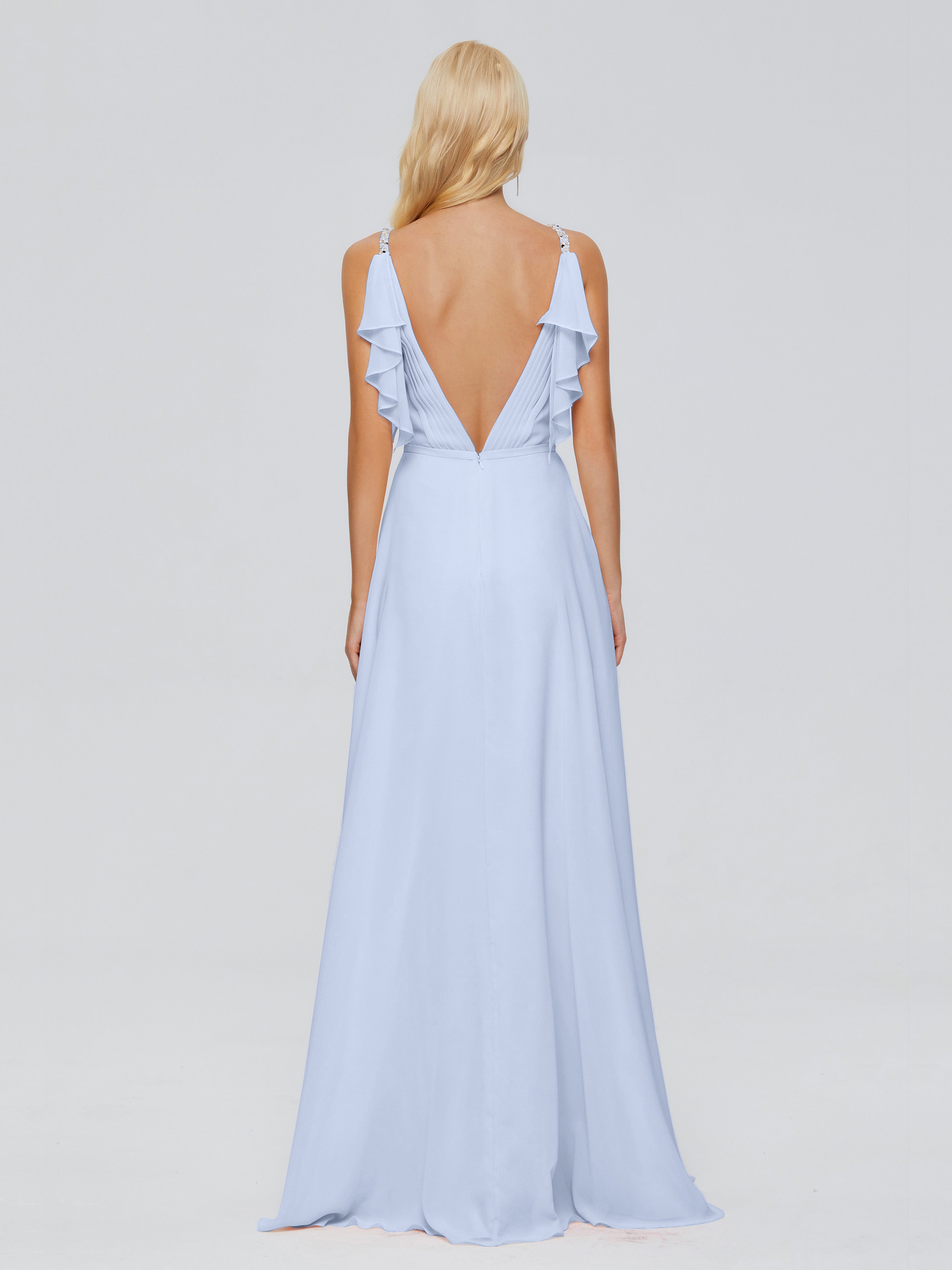 Robe Demoiselle D Honneur Bleu Ciel Trapèze Dos En V Robes Demoiselle D'Honneur