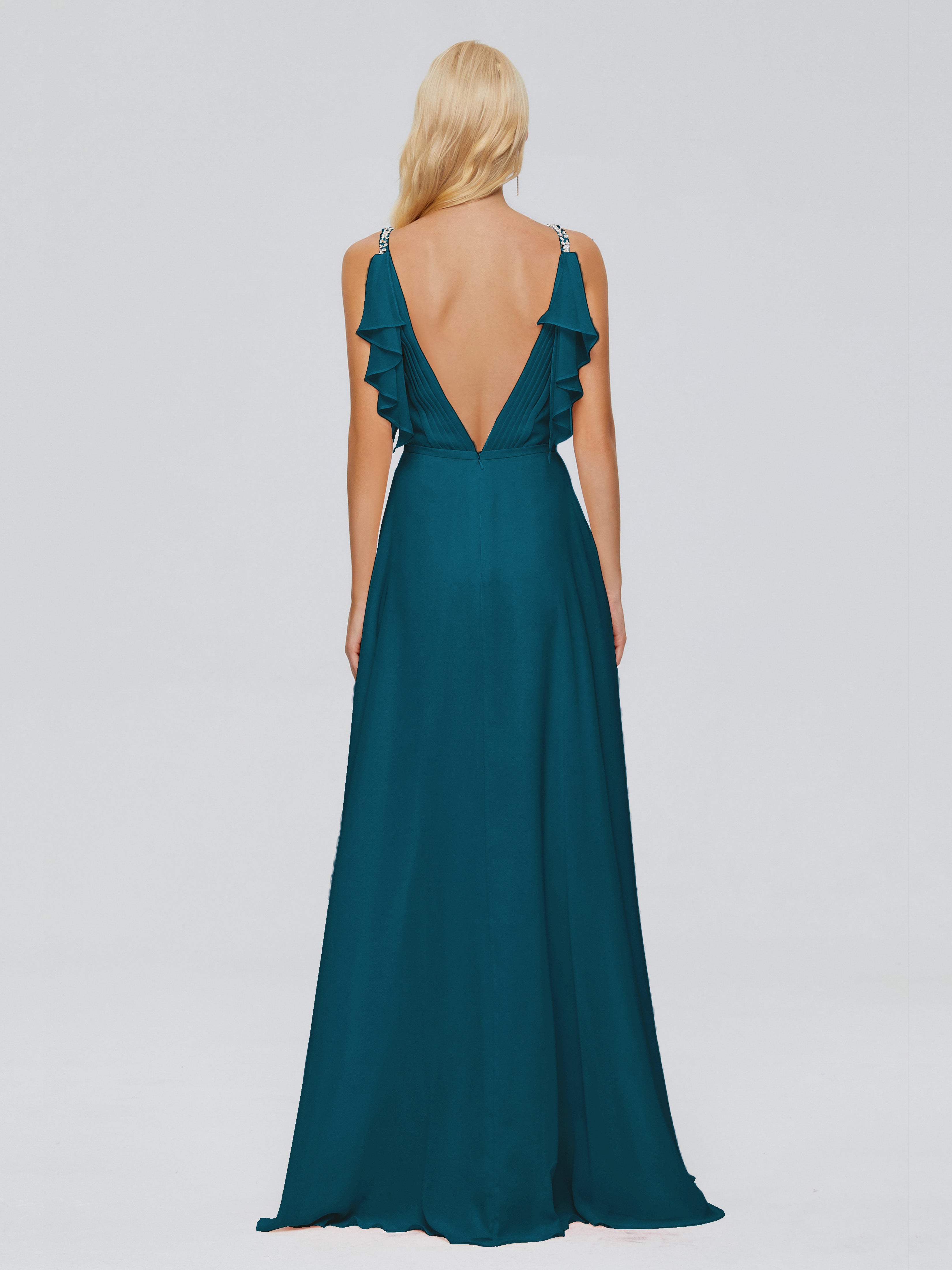 Robe De Demoiselle D'Honneur Bleu Encre A-ligne Dos En V Robes Demoiselle D'Honneur